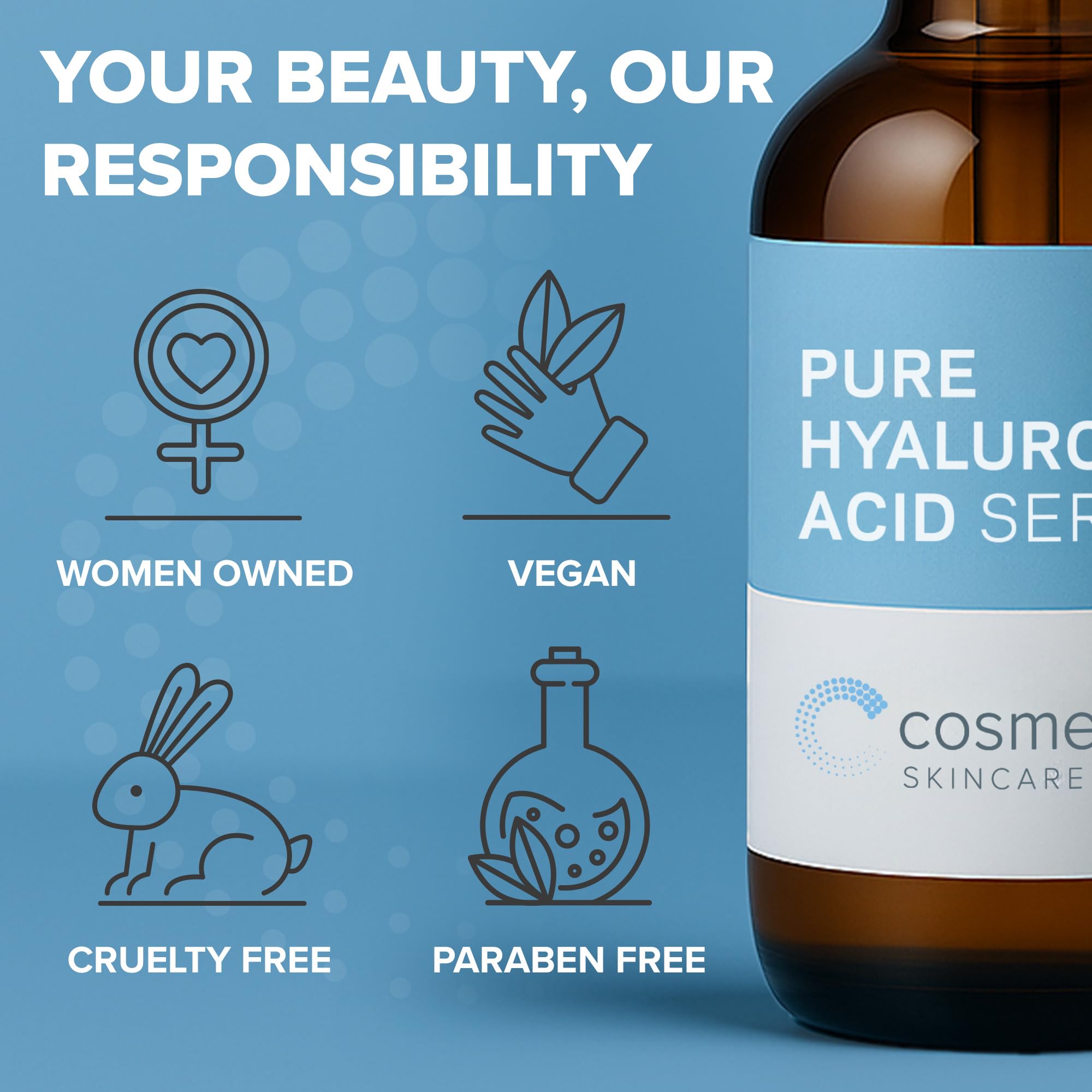 Cosmedica Skincare Hyaluronic Acid Serum – 100% Pure Hydration for Face, Non-Greasy, Paraben-Free, 8 oz