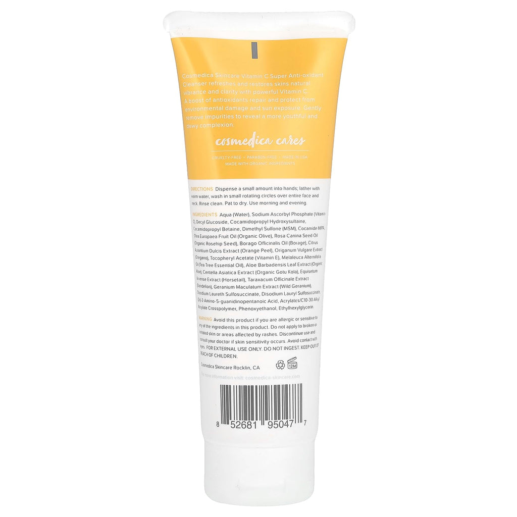 Cosmedica Skincare Vitamin C Facial Cleanser – Gentle 4 oz for Radiant Skin