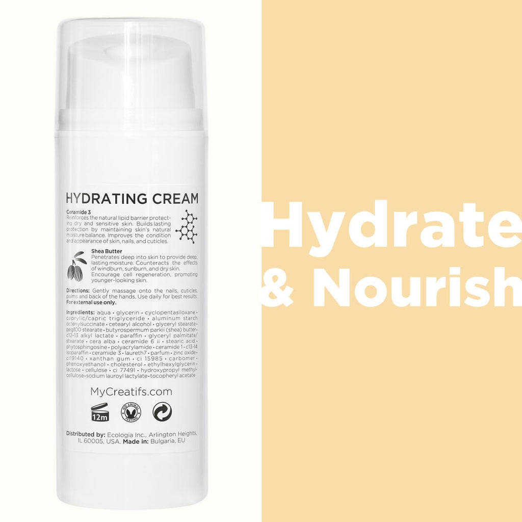 Cosmétiques Créatifs Hand Cream – Moisturizing for Dry Hands, Nails & Cuticles (3.4 oz) with Vitamin E, Shea Butter, Ceramides