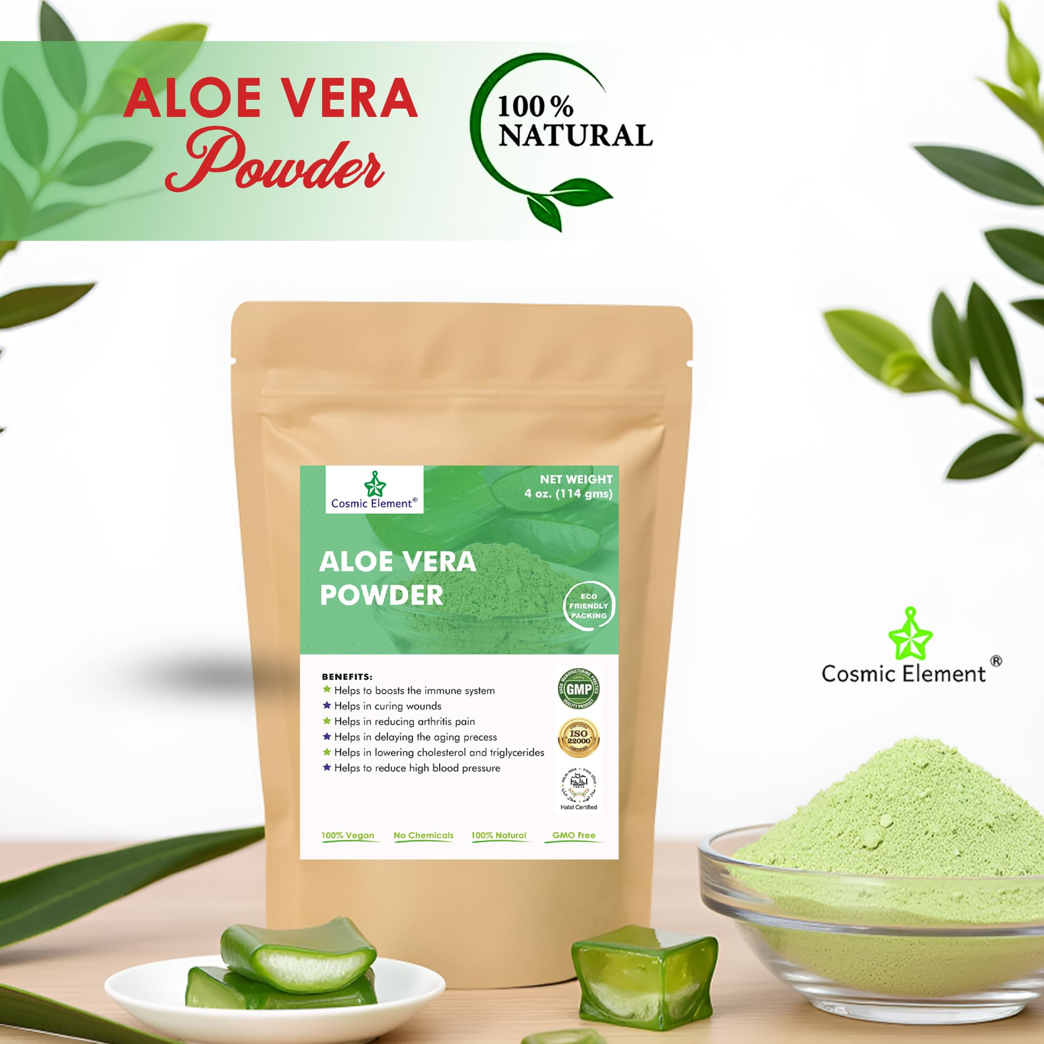 Cosmic Element Organic Aloe Vera Powder — 100% Pure Leaf Gel for Skin, Hair & After Sun Hydration