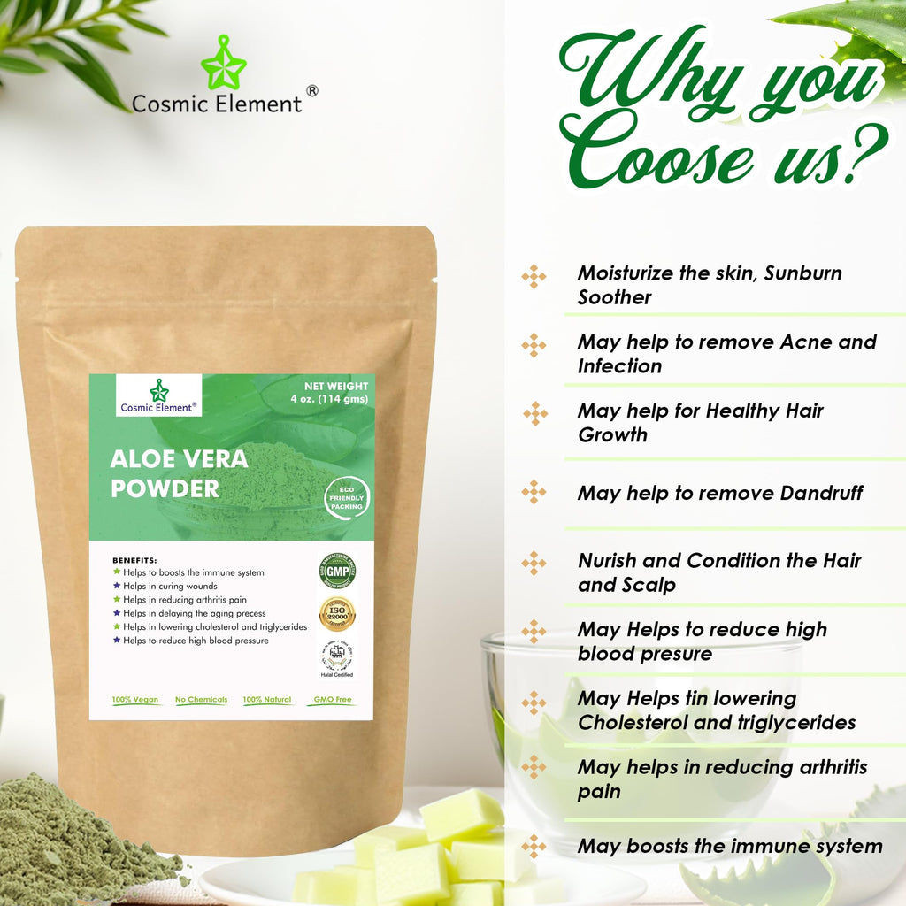 Cosmic Element Organic Aloe Vera Powder — 100% Pure Leaf Gel for Skin, Hair & After Sun Hydration