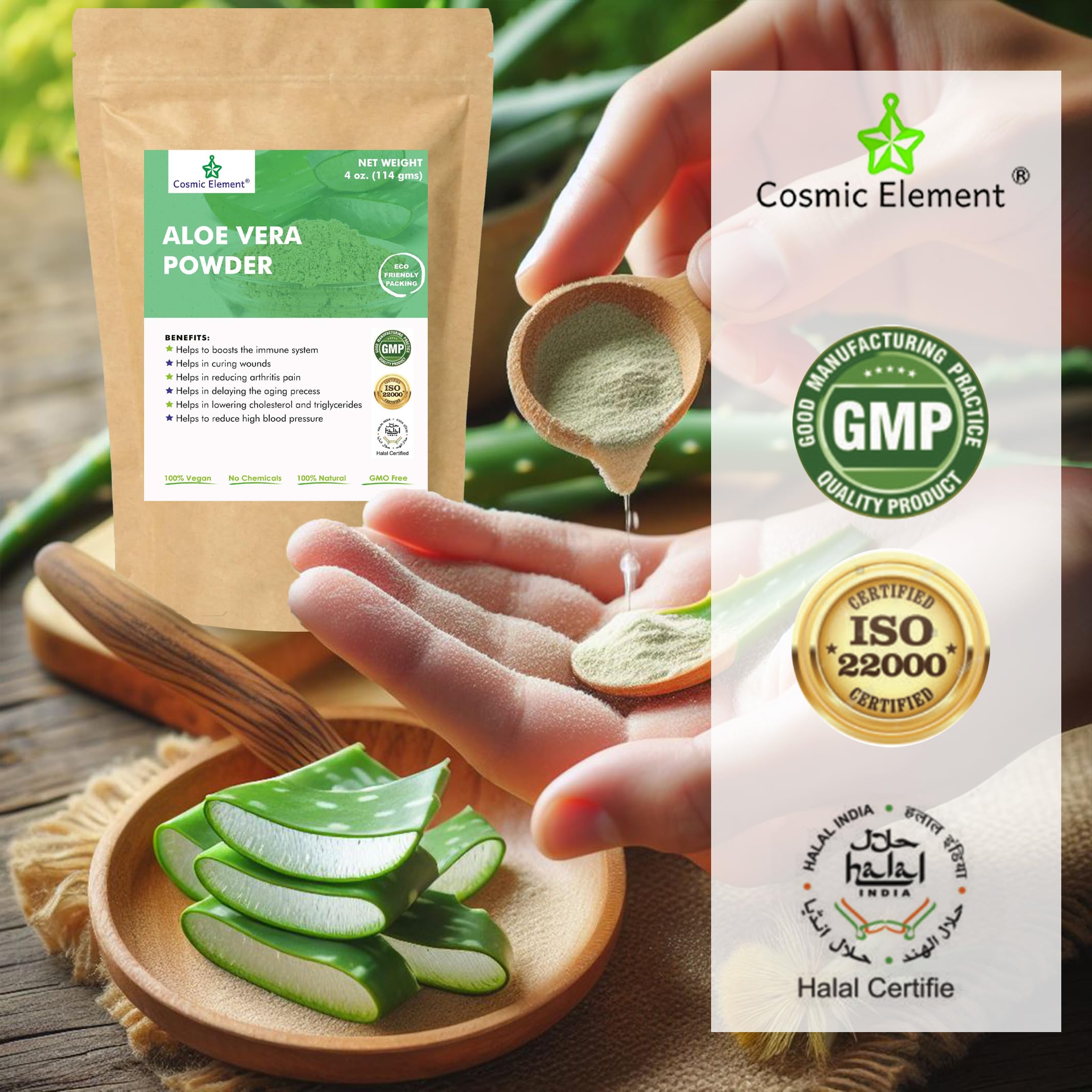 Cosmic Element Organic Aloe Vera Powder — 100% Pure Leaf Gel for Skin, Hair & After Sun Hydration