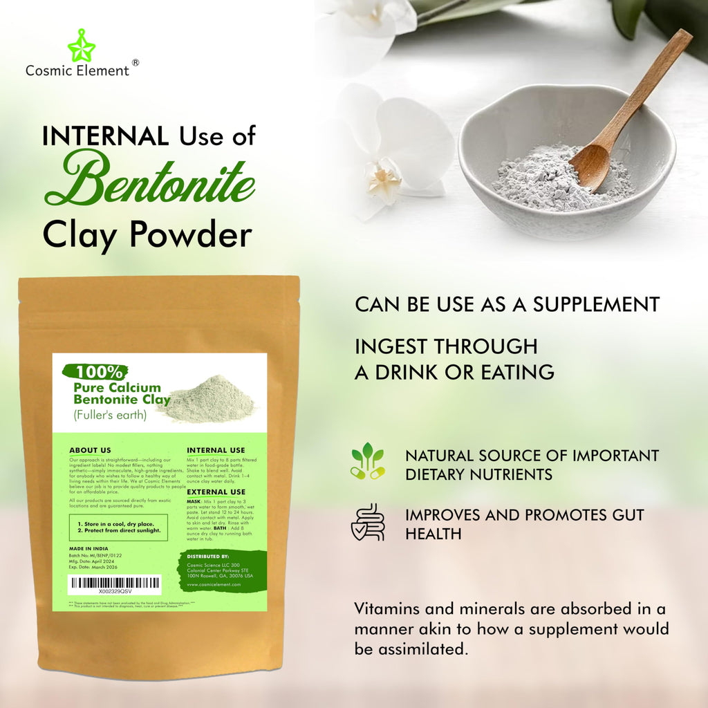 Cosmic Element Calcium Bentonite Clay Powder – Food Grade, Vegan, 8 oz