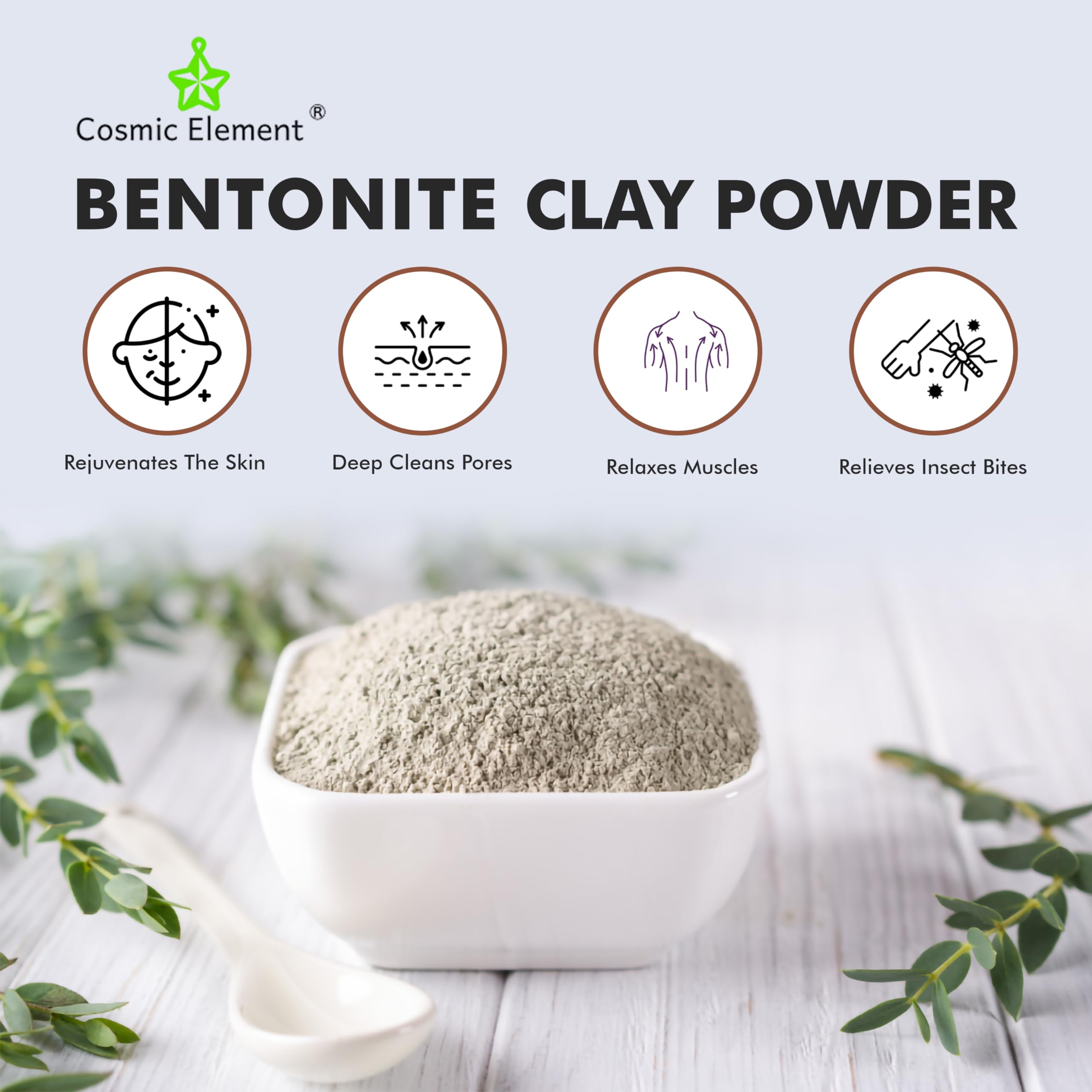 Cosmic Element 100% Pure Calcium Bentonite Clay Powder – Food Grade, Vegan, 4 oz