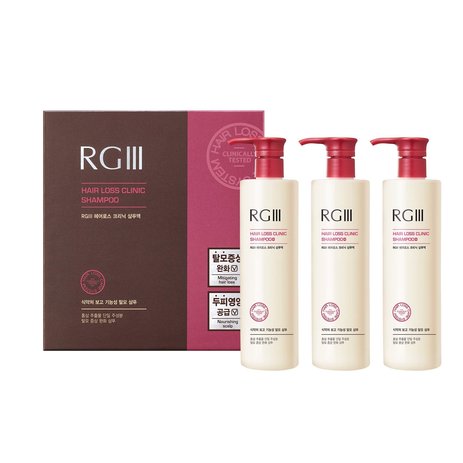 COSMOCOS RGIII Hair Regeneration Shampoo 3pc Set – Purified Red Ginseng Saponin (1000 ppm)