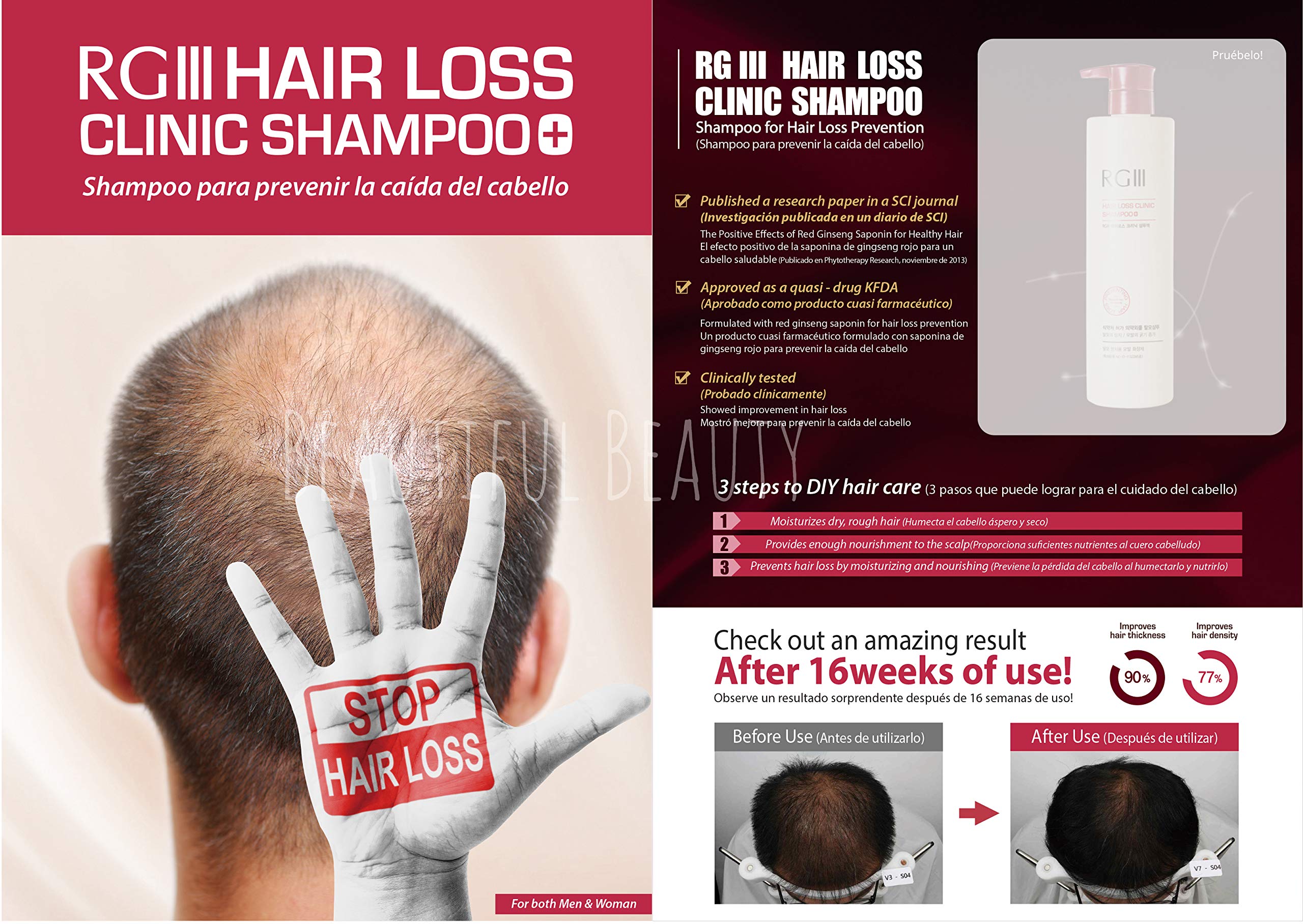 COSMOCOS RGIII Hair Regeneration Shampoo 3pc Set – Purified Red Ginseng Saponin (1000 ppm)