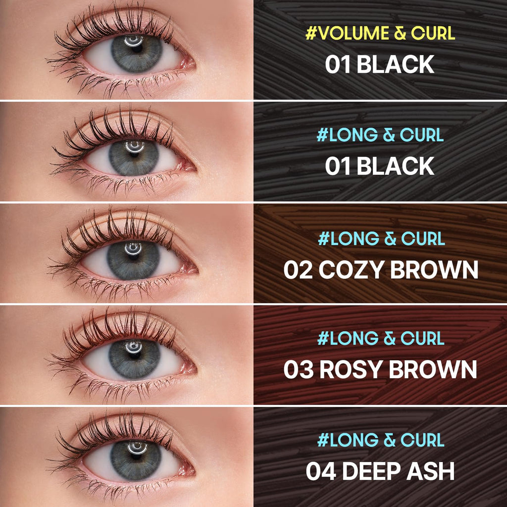 COSNORI Perfect Setting Waterproof Mascara Long&Curl 04 Deep Ash – Smudge-Proof, Long-Lasting Lash Definition (Korea)