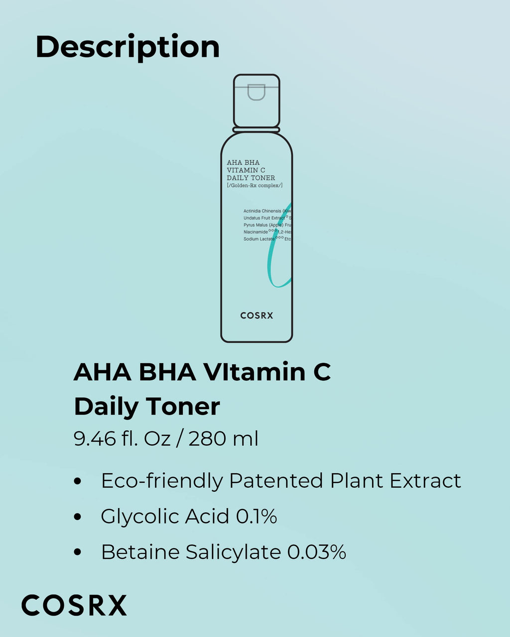 COSRX ABC Daily Toner - AHA BHA Vitamin C Exfoliating Toner for Bright, Clear Skin (280ml)