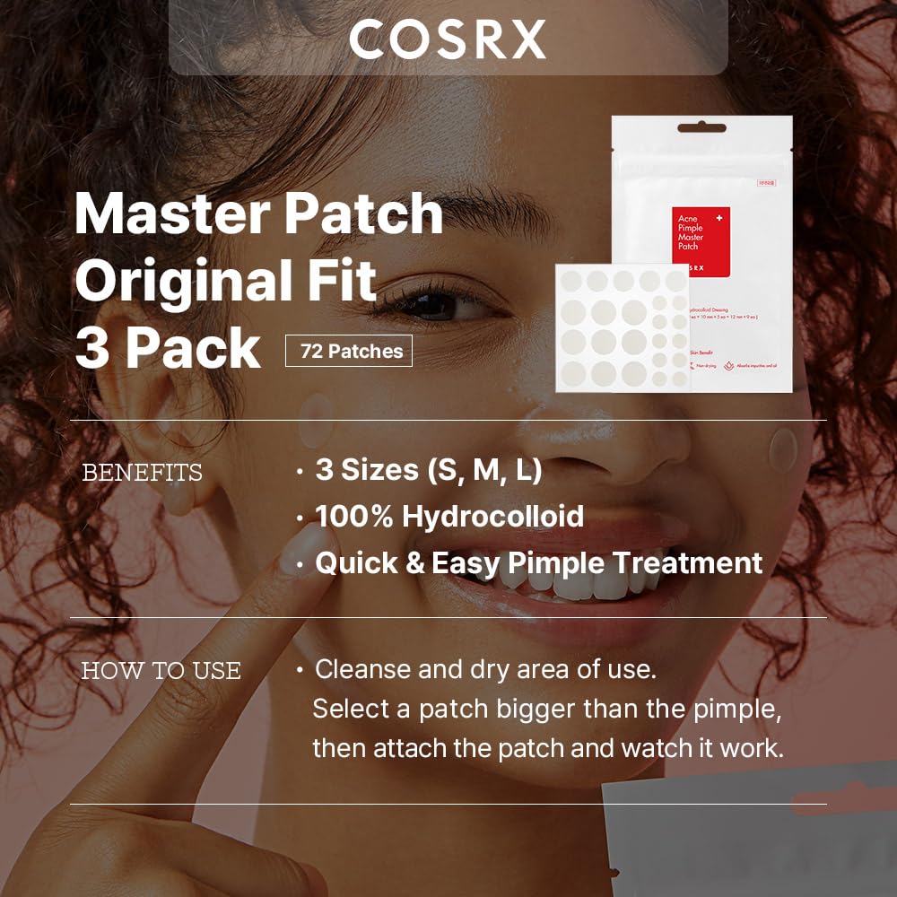 COSRX Acne Pimple Patch Original — Absorbing Hydrocolloid, 3 Sizes, 24 Patches, Animal Testing-FREE