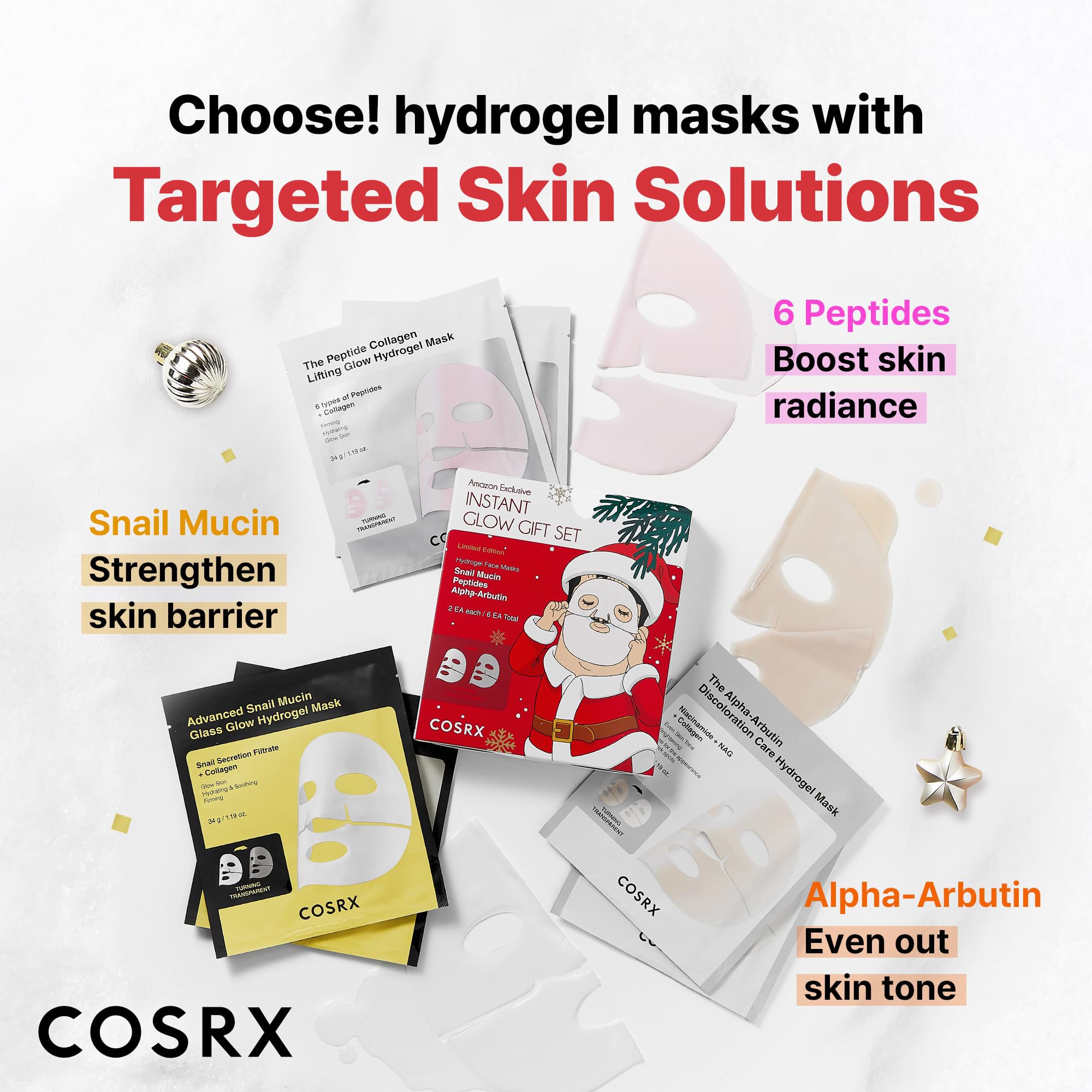 COSRX Glow-Boosting Face Mask Gift Set – Snail Mucin, 6 Peptides & Alpha-Arbutin
