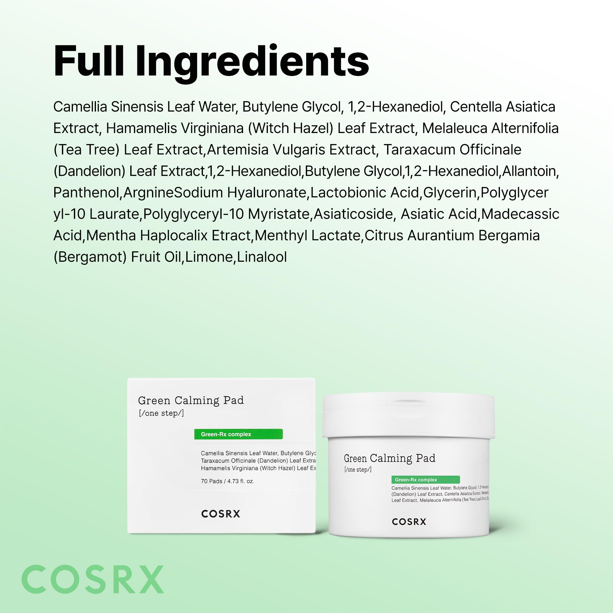 COSRX Green Calming Pads – Exfoliating Pads for Sensitive Skin, 70 Sheets