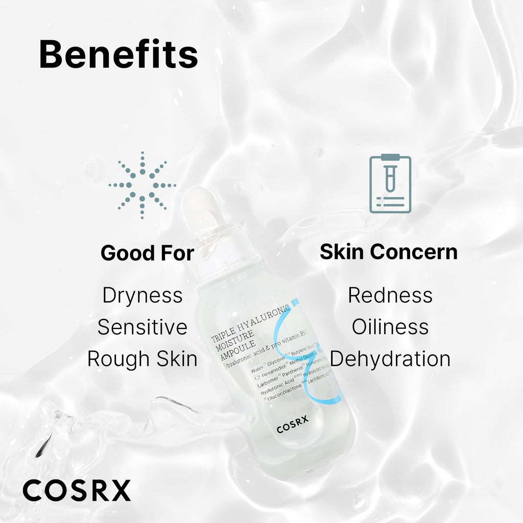 COSRX Hydrium Triple Hyaluronic Moisture Ampoule 40ml | Hyaluronic Acid Serum | Korean Skin Care, Animal Testing Free, Paraben Free