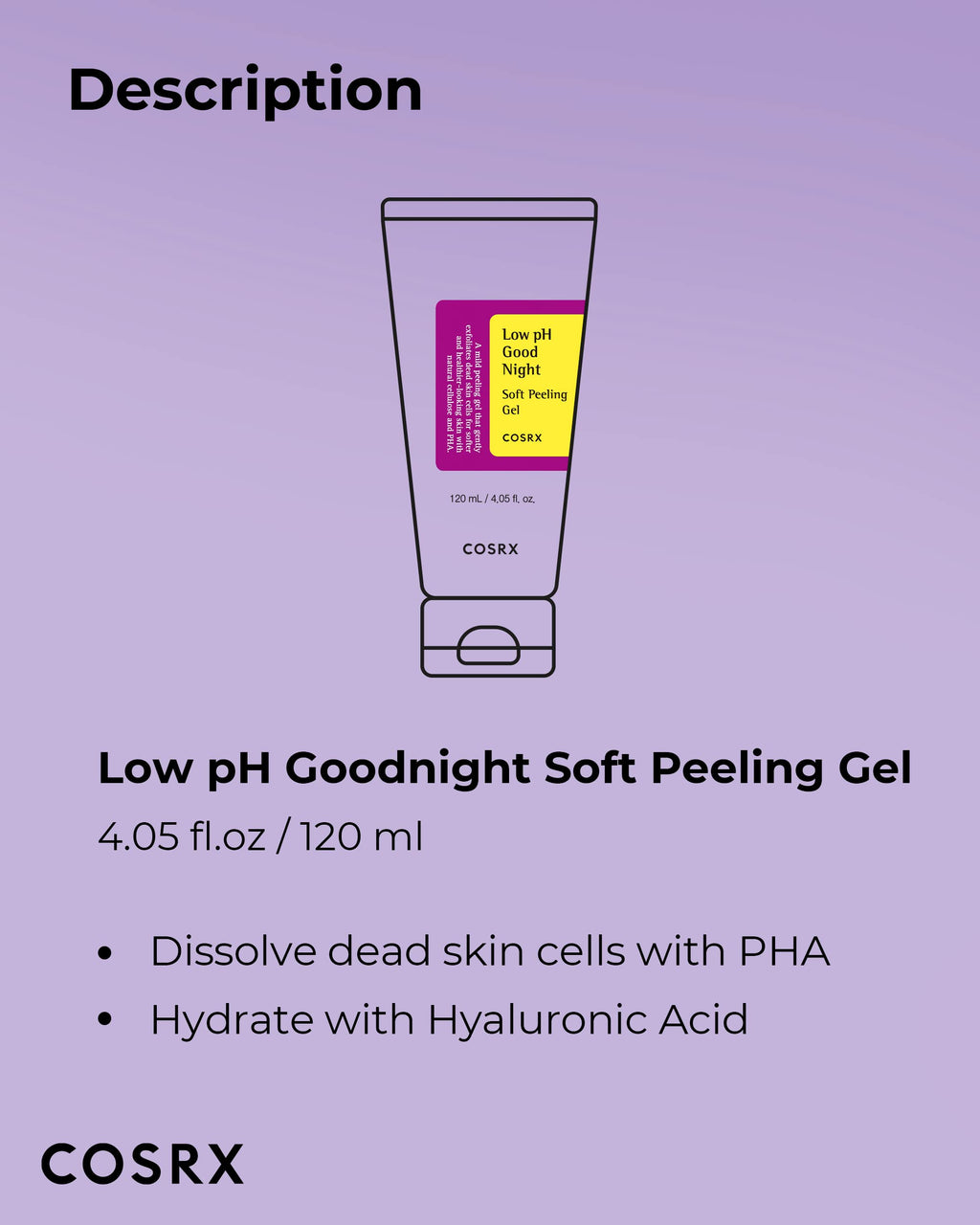 COSRX Low pH Good Night Soft Peeling Gel - Mild Exfoliation with PHA & Cellulose, 120ml
