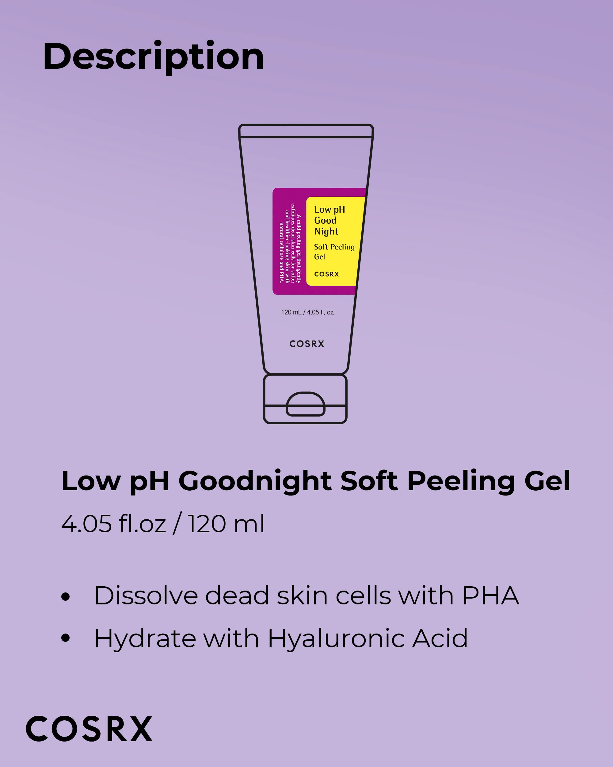 COSRX Low pH Good Night Soft Peeling Gel - Mild Exfoliation with PHA & Cellulose, 120ml