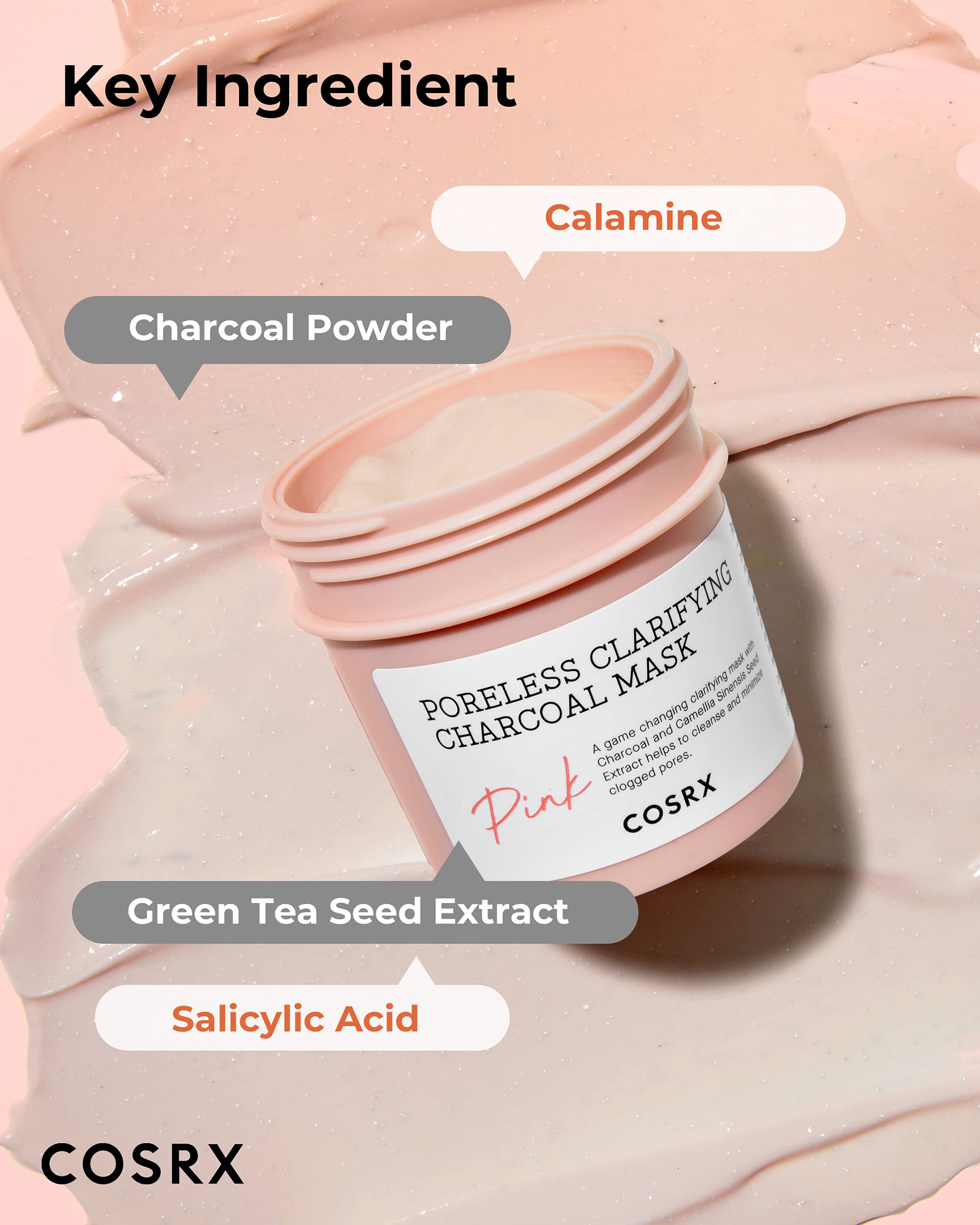 COSRX Pink Pore Clarifying Charcoal Mask – 3.8 fl oz / 110 g | Pore Refining & Color-Changing