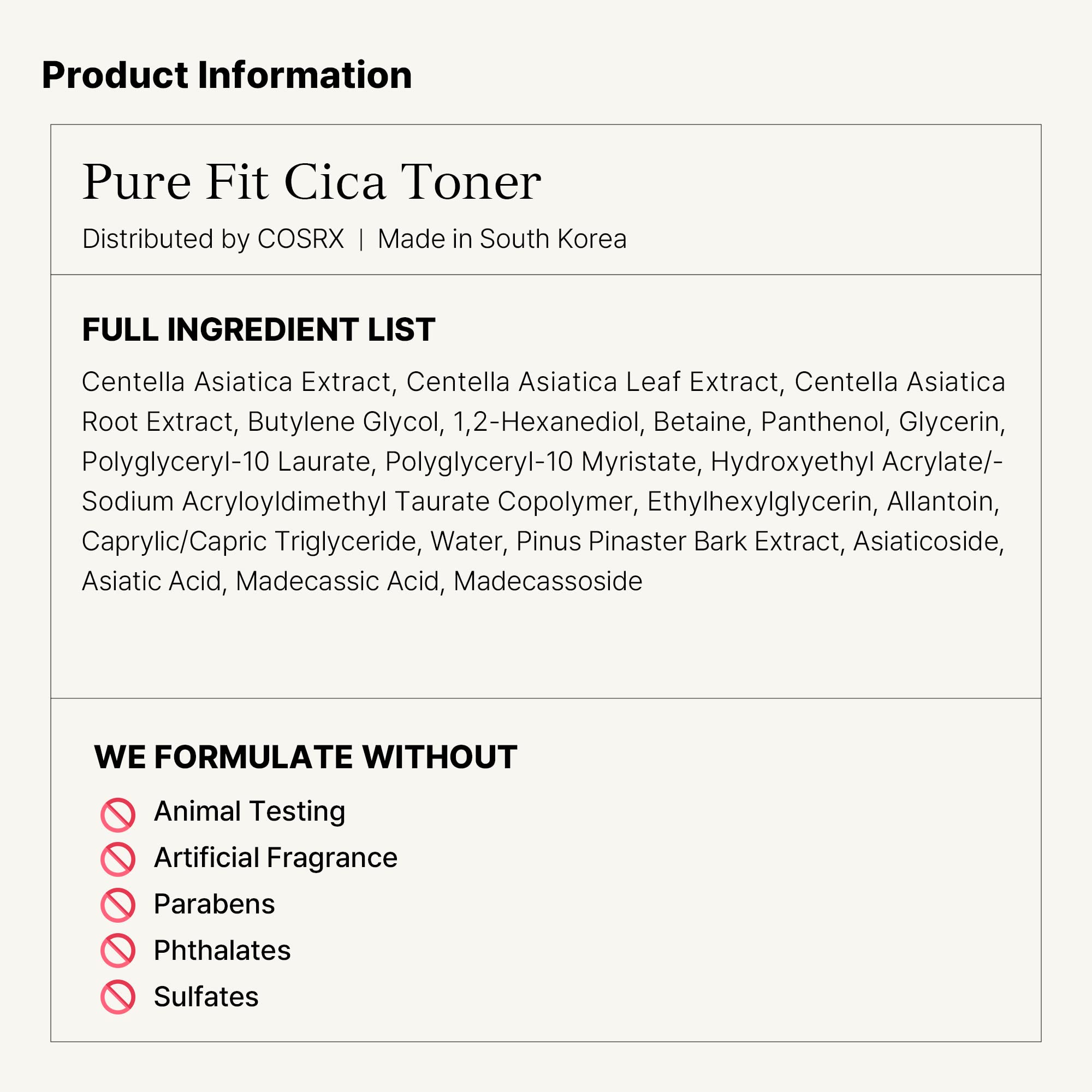 COSRX Pure Fit CICA Toner - Soothing Centella Toner for Sensitive Skin, 150ml