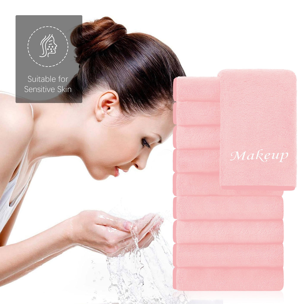 Cosy Family 10-Pack Makeup Remover Cloths | Soft Microfiber 12x12 in (Pink)