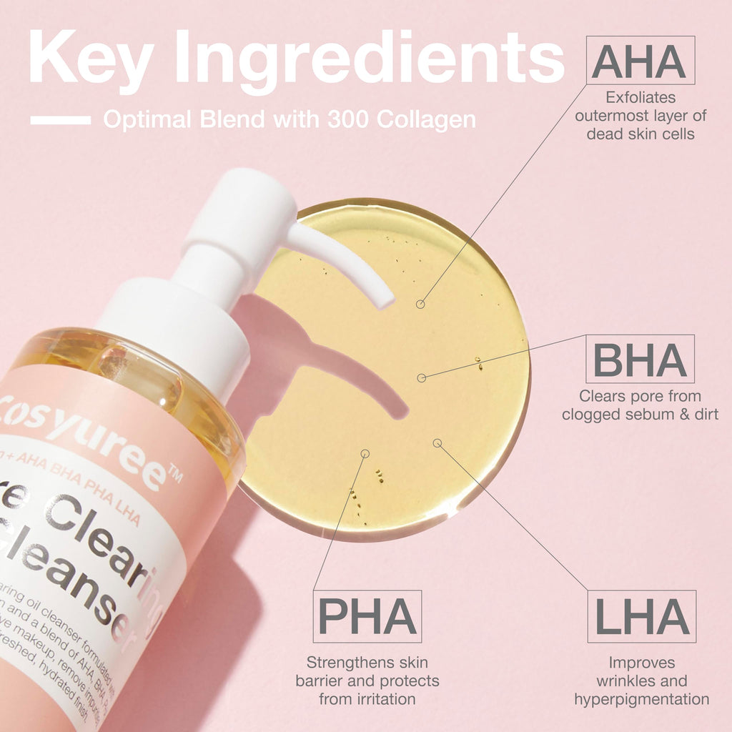 Cosyuree Collagen Pore Cleaning Oil Cleanser – AHA, BHA, PHA, LHA Deep Cleansing