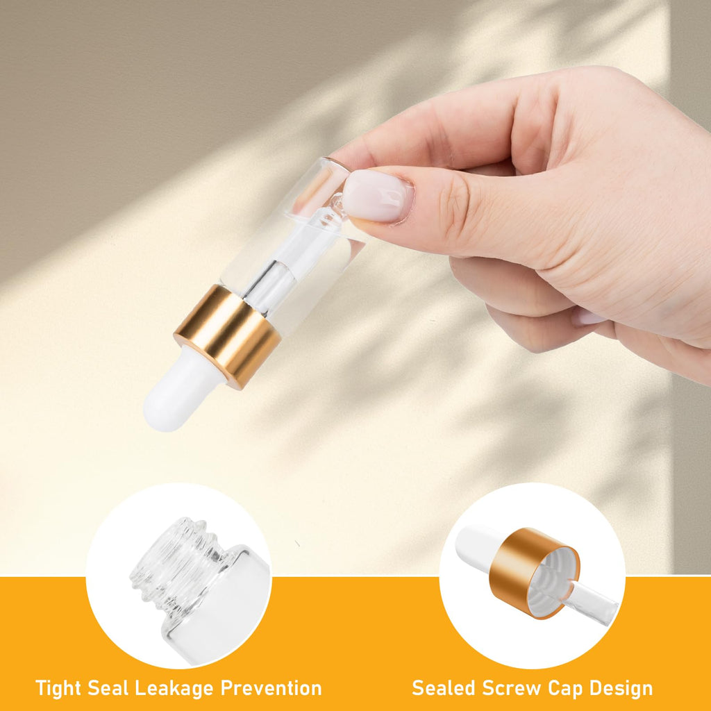 COTOM 100-Pack Mini Dropper Bottles 10ml – Travel-Ready Clear Glass for Oils, Perfume & DIY Blends