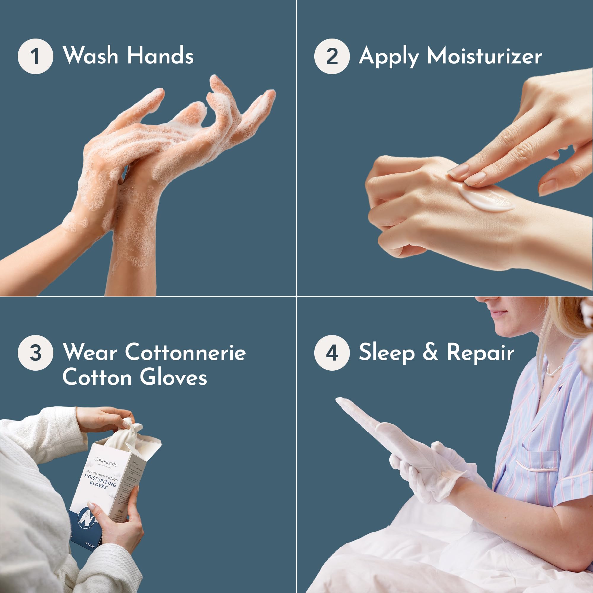 Cottonnerie 7 Pairs Cotton Gloves for Dry Hands — Overnight Moisturizing Sleep Gloves (XS–XL)