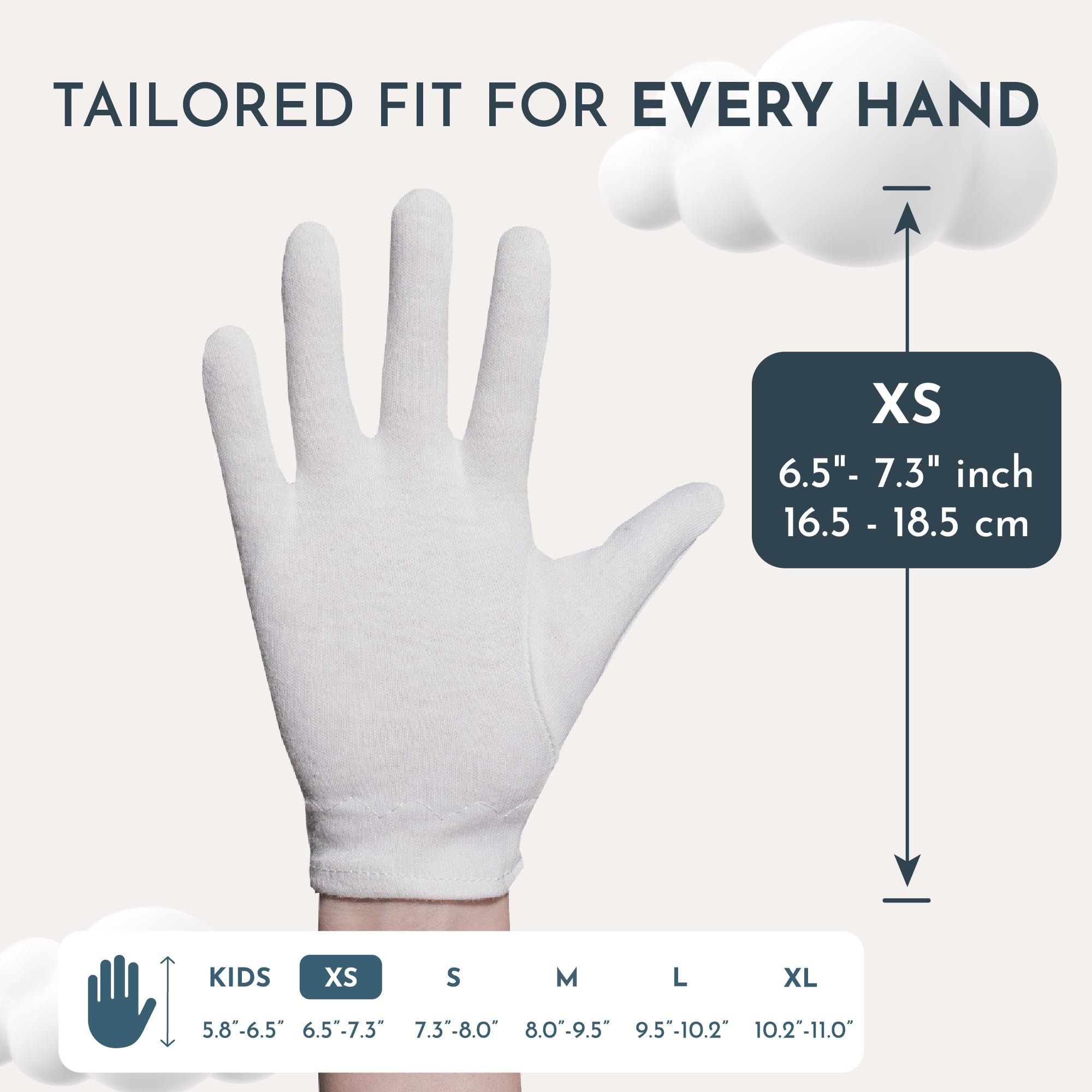 Cottonnerie 7 Pairs Cotton Gloves for Dry Hands — Overnight Moisturizing Sleep Gloves (XS–XL)