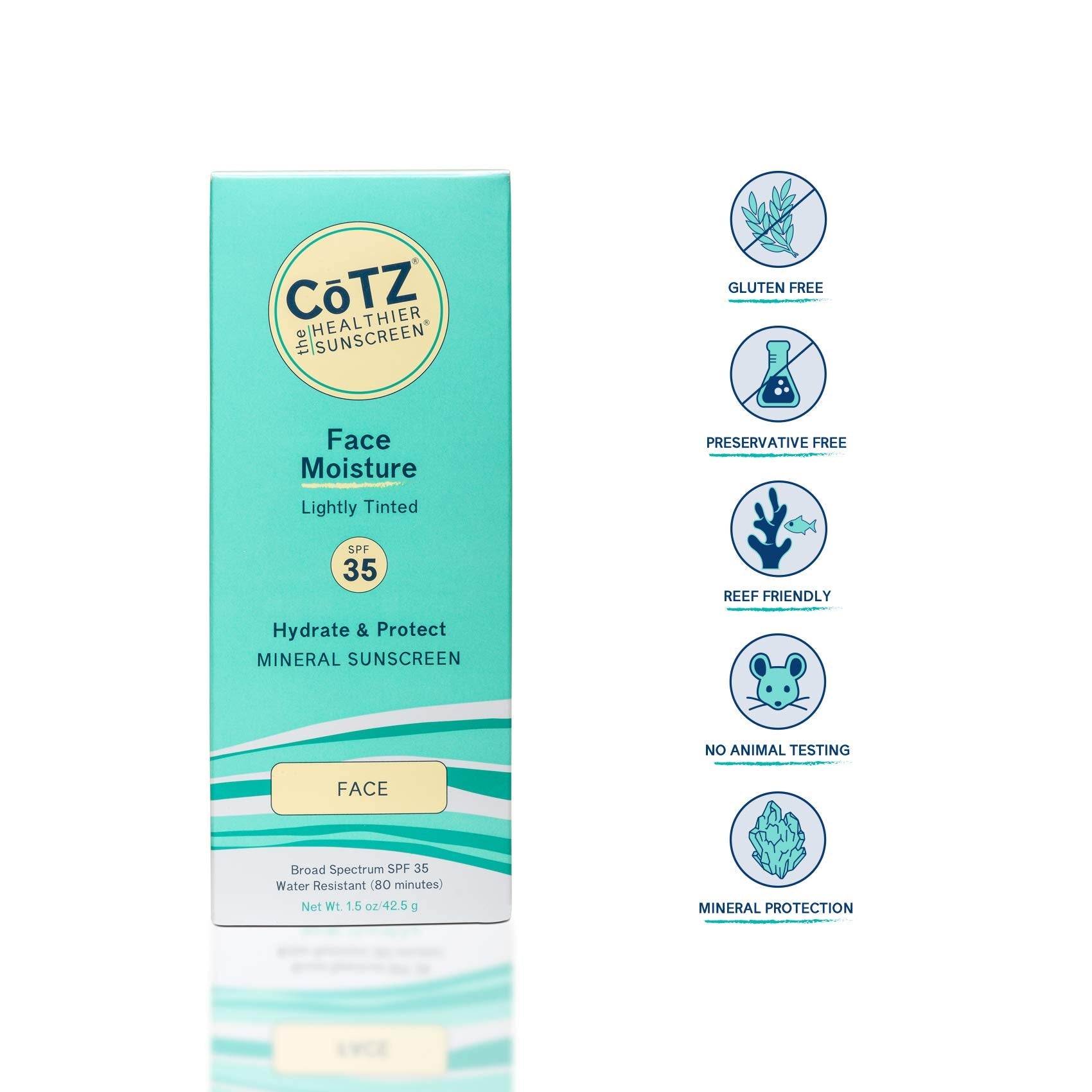 CoTZ Face Moisture Lightly Tinted Mineral Sunscreen SPF 35 – 1.5 oz | Sheer Tint Primer, Reef-Friendly