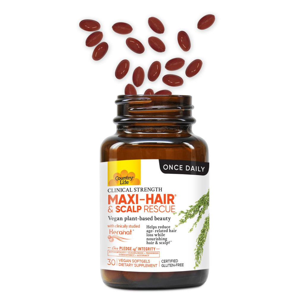 Country Life Maxi-Hair & Scalp Rescue — Plant-Based Hair Support, 30 Softgels, Gluten Free