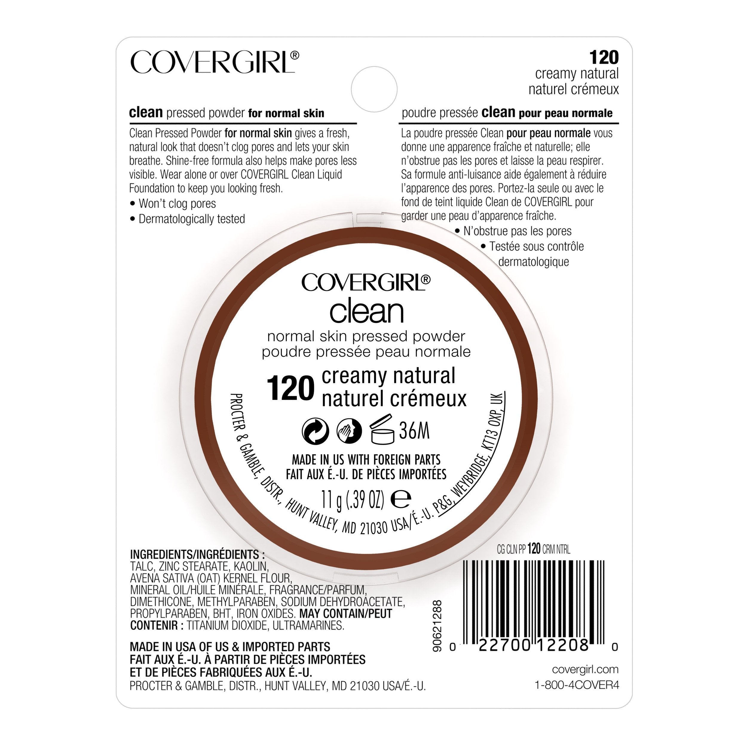 CoverGirl Clean Pressed Powder N120 – Creamy Natural (N) | Shine-Free, Non-Comedogenic