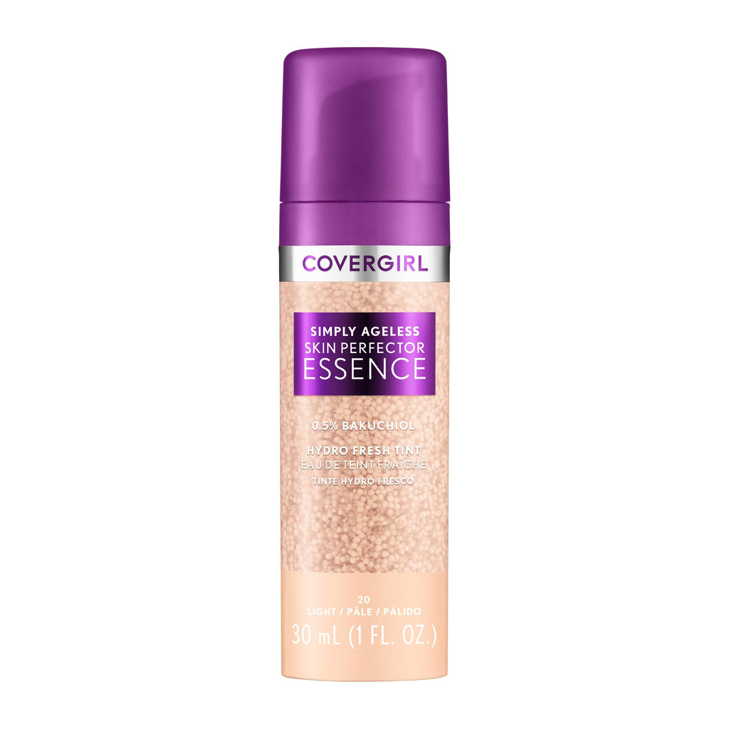 CoverGirl Simply Ageless Skin Perfector Essence Foundation, 20 Light – Vegan Tinted Skincare Makeup Hybrid, 1.0oz