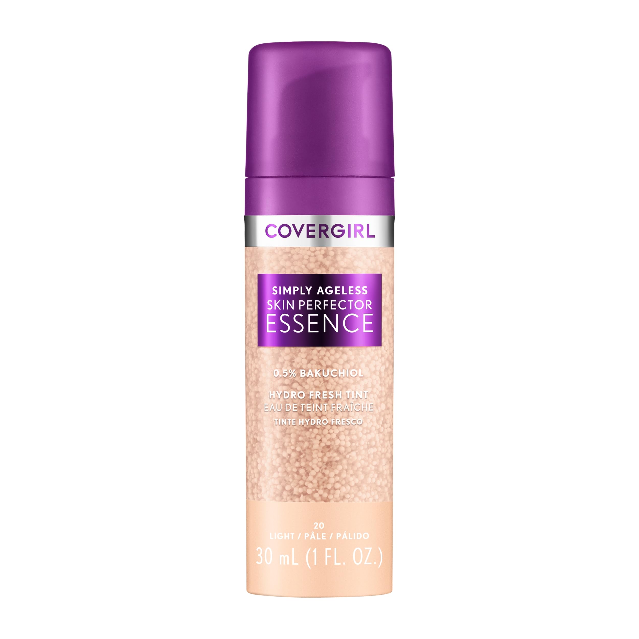 CoverGirl Simply Ageless Skin Perfector Essence Foundation, 20 Light – Vegan Tinted Skincare Makeup Hybrid, 1.0oz