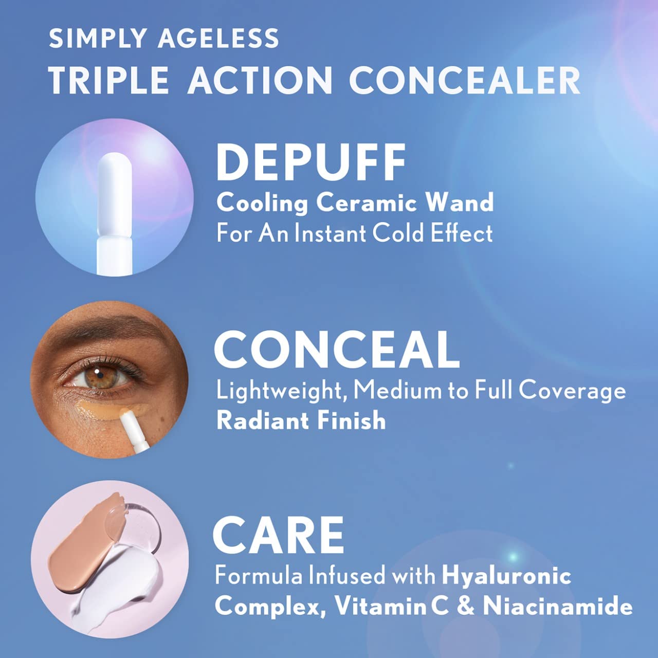 CoverGirl Simply Ageless Triple Action Concealer – Creamy Natural, Cooling Ceramic Wand