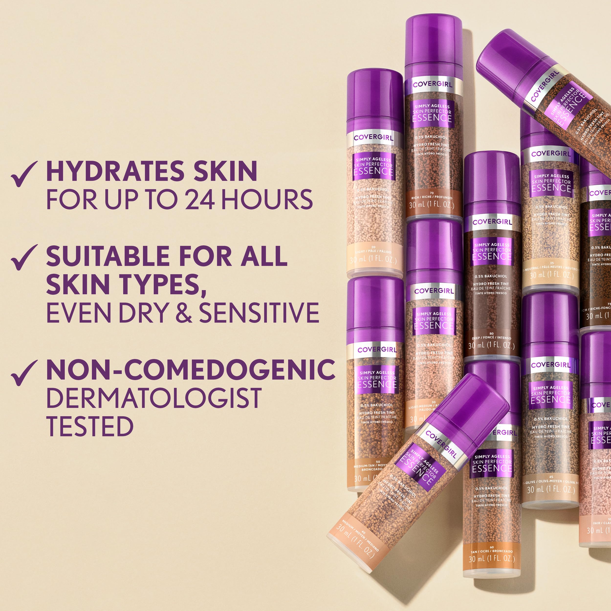 Covergirl Simply Ageless Skin Perfector Essence Foundation, 10 Fair – Sheer Tint, Vegan