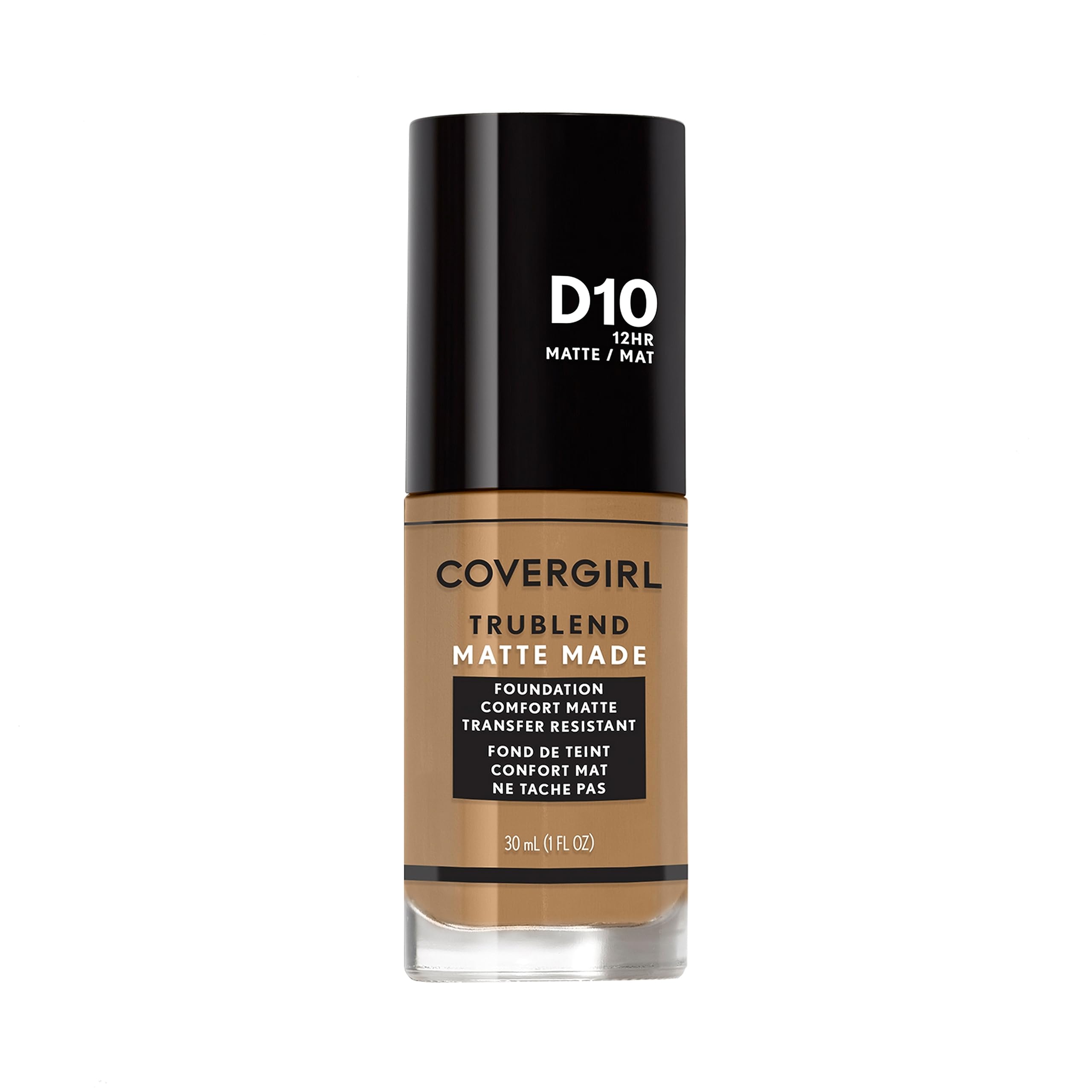 Covergirl TruBlend Matte Made Foundation D10 Golden Caramel, 1.014 fl oz – Long-Wearing Matte Finish