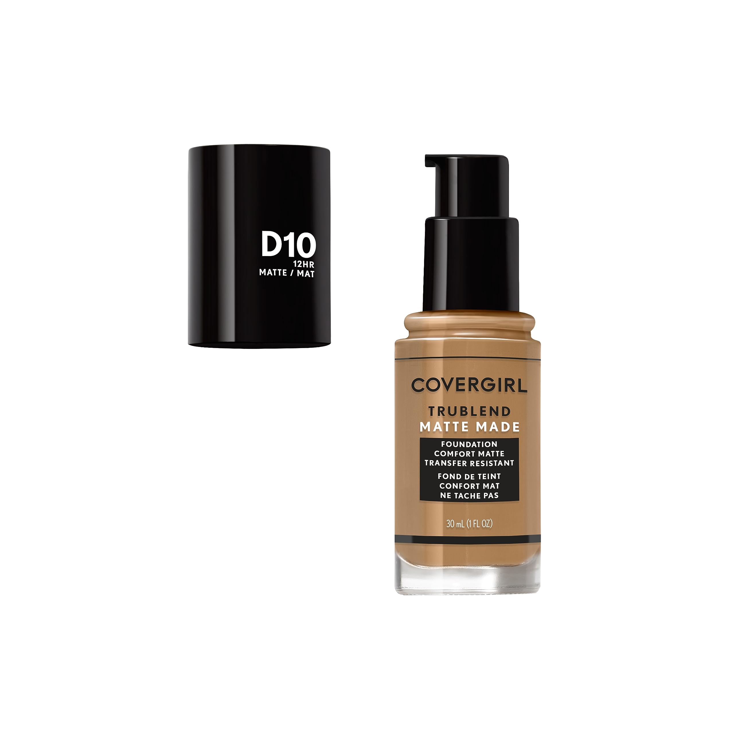 Covergirl TruBlend Matte Made Foundation D10 Golden Caramel, 1.014 fl oz – Long-Wearing Matte Finish