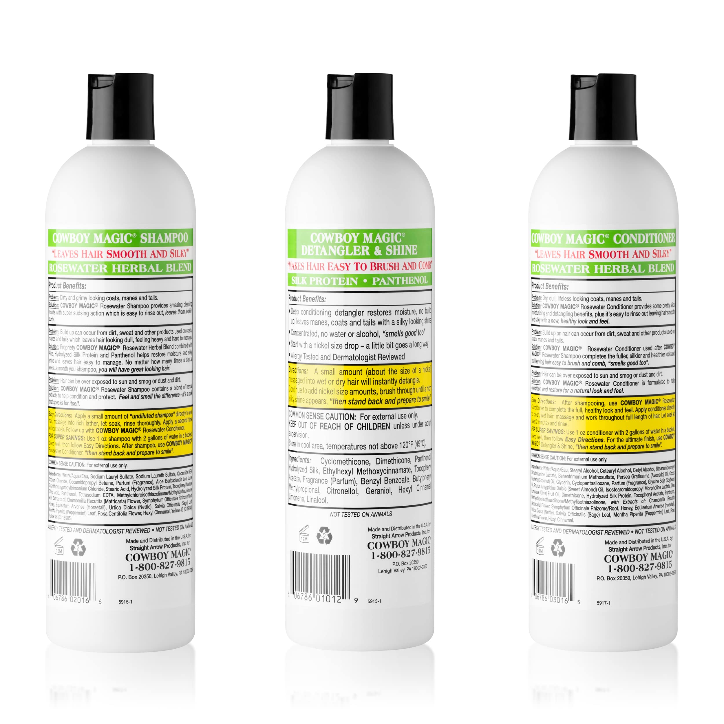 Cowboy Magic Shampoo, Detangler & Conditioner Set – 16 oz Each for Horse, Human & Dog