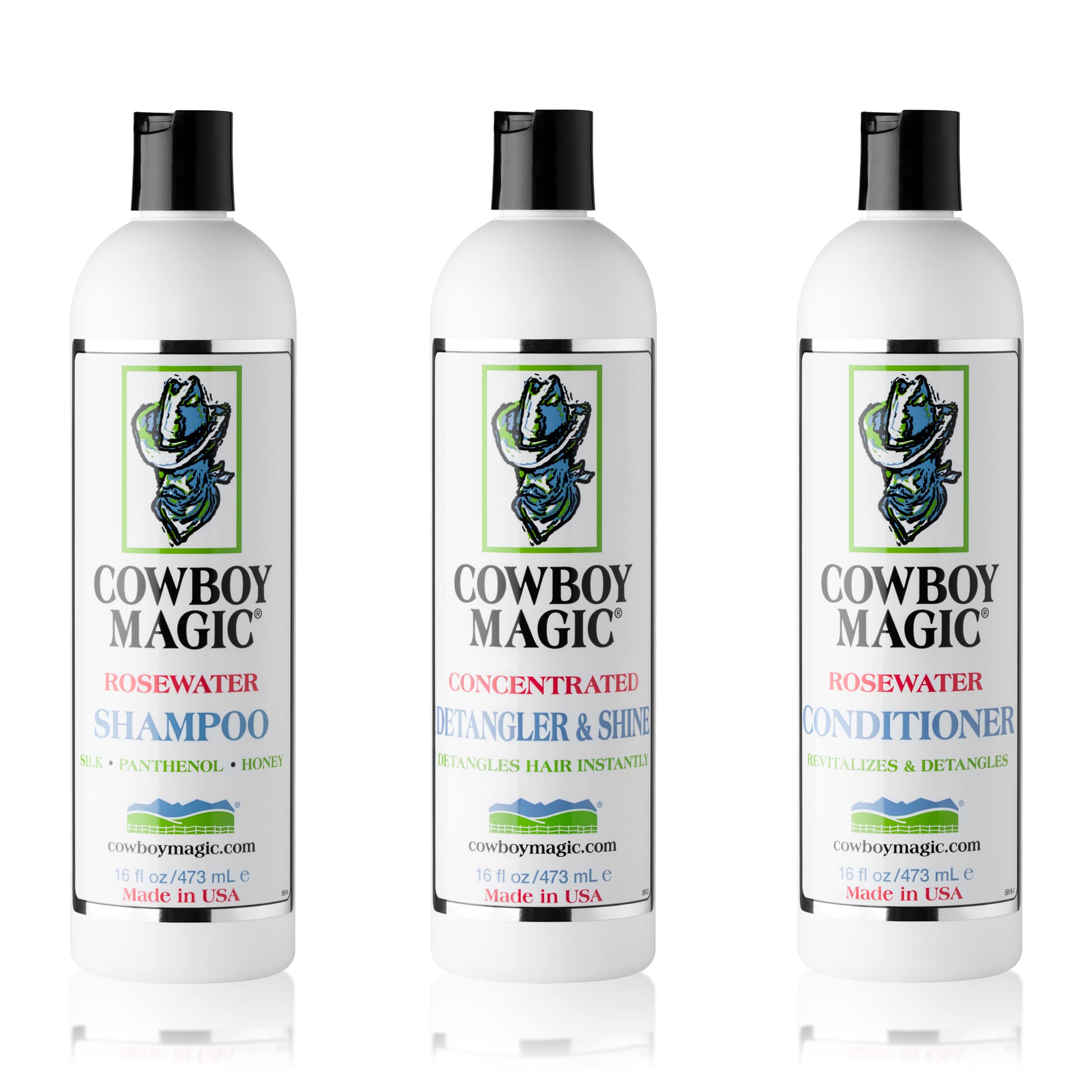 Cowboy Magic Shampoo, Detangler & Conditioner Set – 16 oz Each for Horse, Human & Dog