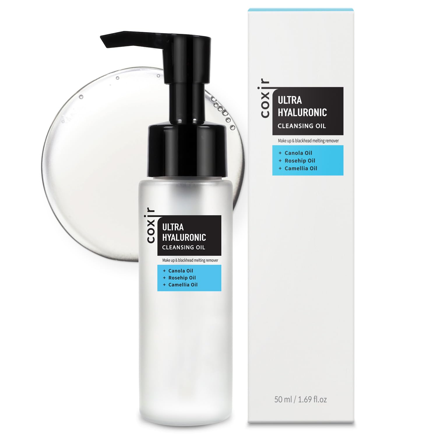 coxir Ultra Hyaluronic Cleansing Oil — Travel-Size Korean Face Cleanser, Makeup Remover, Cruelty Free, No Mineral Oil | 1.69 fl oz