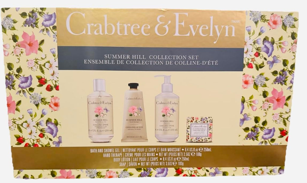 Crabtree & Evelyn Summer Hill Collection Set – Bath Gel, Body Lotion, Hand Therapy & Soap (8.4 oz / 3.5 oz)