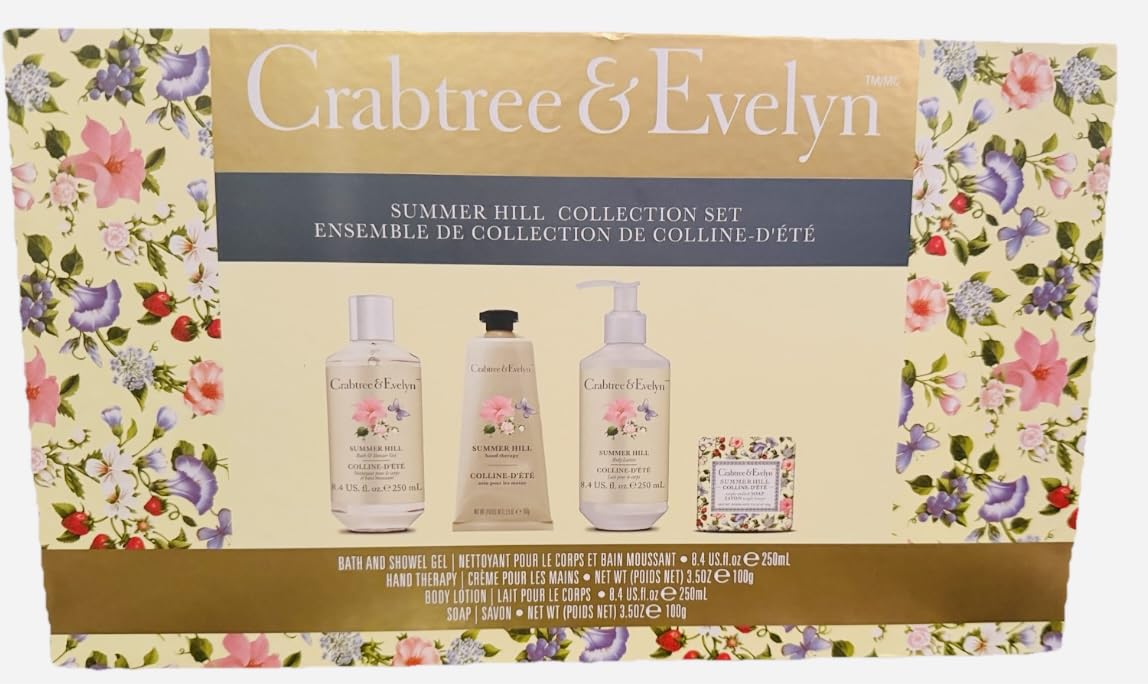 Crabtree & Evelyn Summer Hill Collection Set – Bath Gel, Body Lotion, Hand Therapy & Soap (8.4 oz / 3.5 oz)