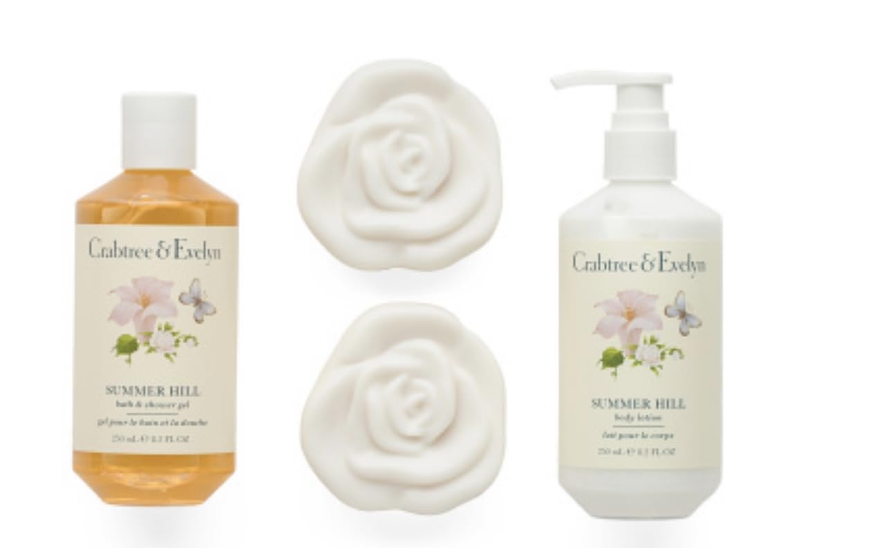 Crabtree & Evelyn Summer Hill 4-Piece Gift Set Tin – Floral Bath & Body Collection