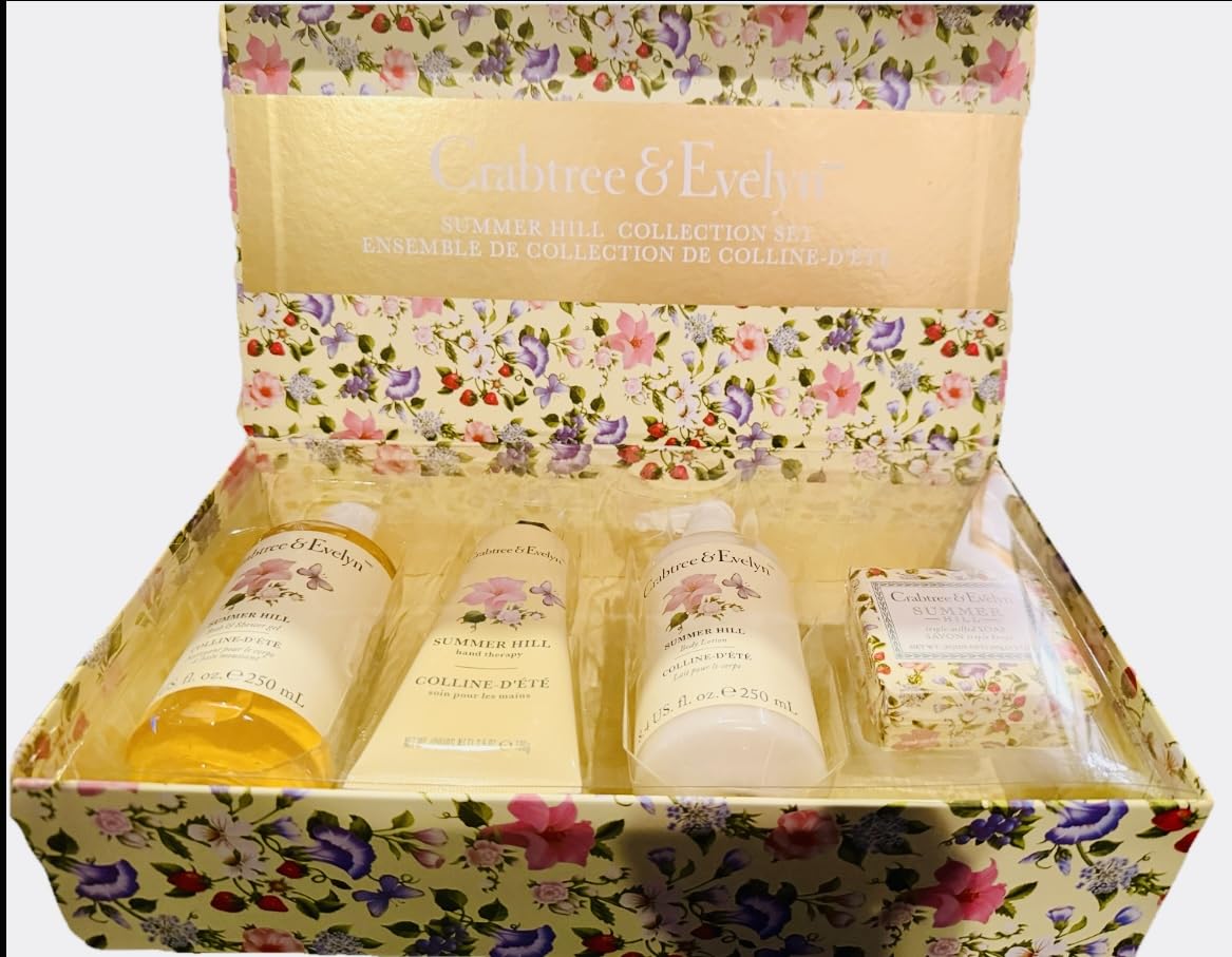 Crabtree & Evelyn Summer Hill Collection Set – Bath Gel, Body Lotion, Hand Therapy & Soap (8.4 oz / 3.5 oz)