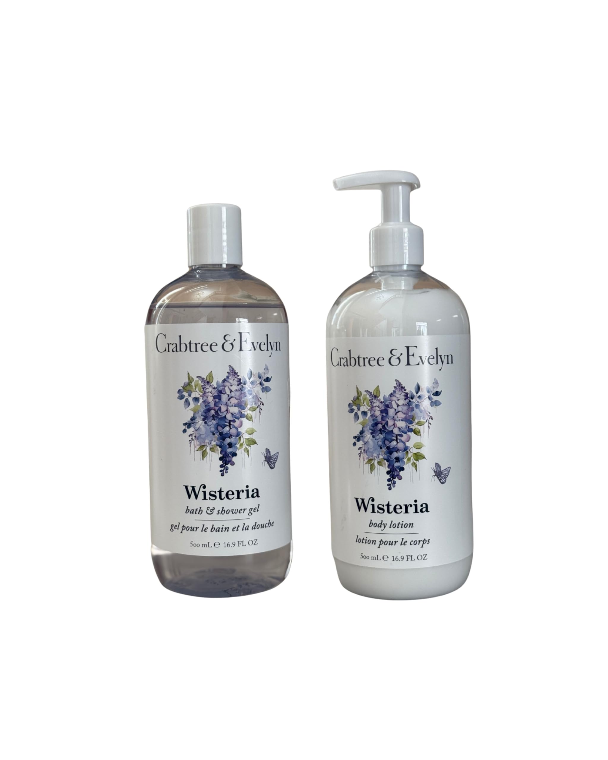 Crabtree & Evelyn Wisteria Bath Set: Shower Gel & Hand Lotion Duo (16.9 oz each)