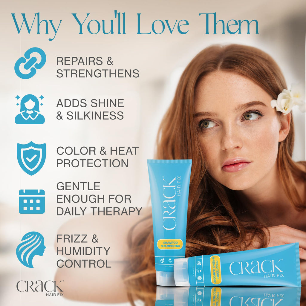 CRACK Hair Fix Shampoo & Conditioner Set – Bond Repair, Anti-Frizz, Color-Safe (8.5 oz Each)