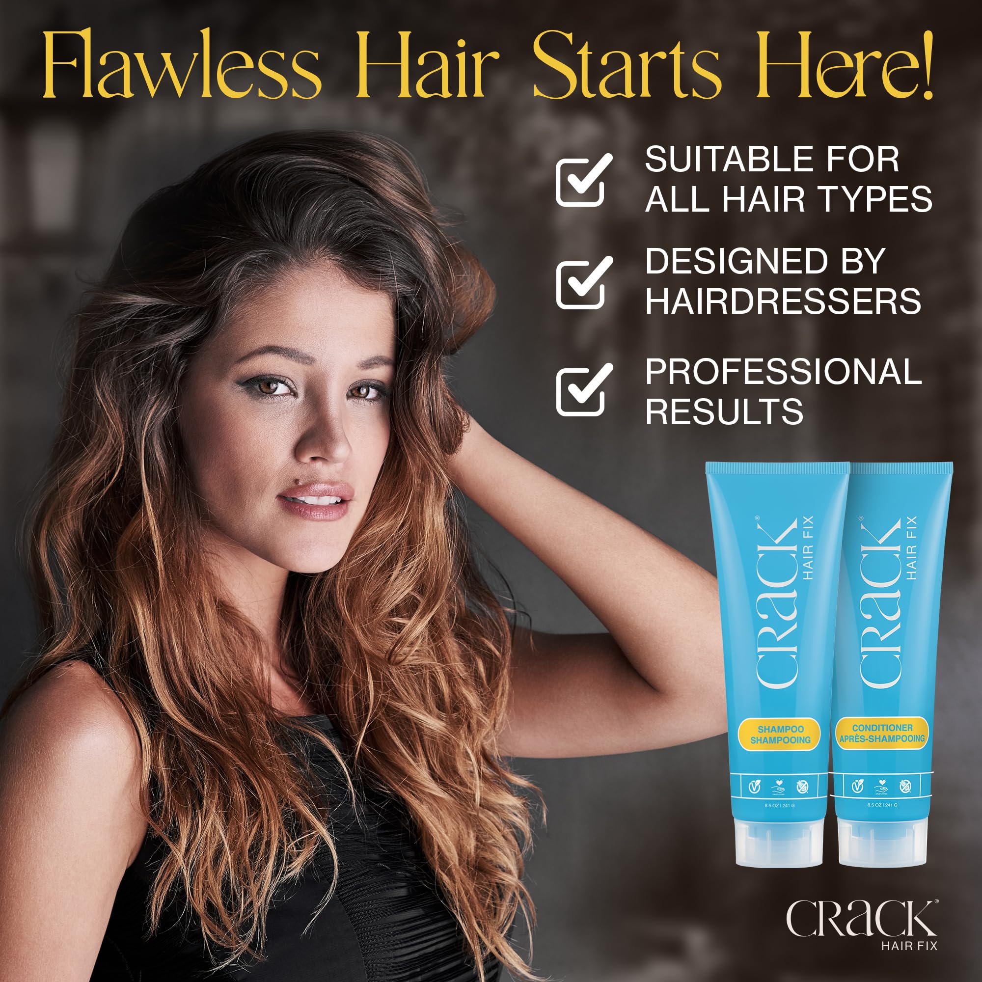 CRACK Hair Fix Shampoo & Conditioner Set – Bond Repair, Anti-Frizz, Color-Safe (8.5 oz Each)