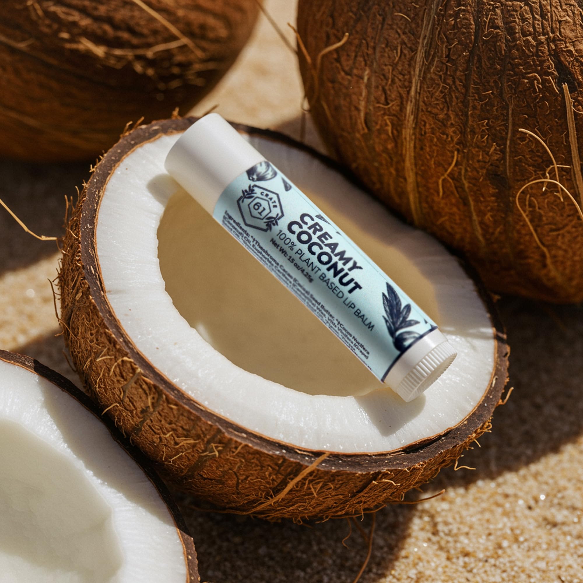 Crate 61 Lip Balm 3-Pack – Creamy Coconut | Plastic-Free Plant Pod Tube | USDA Organic