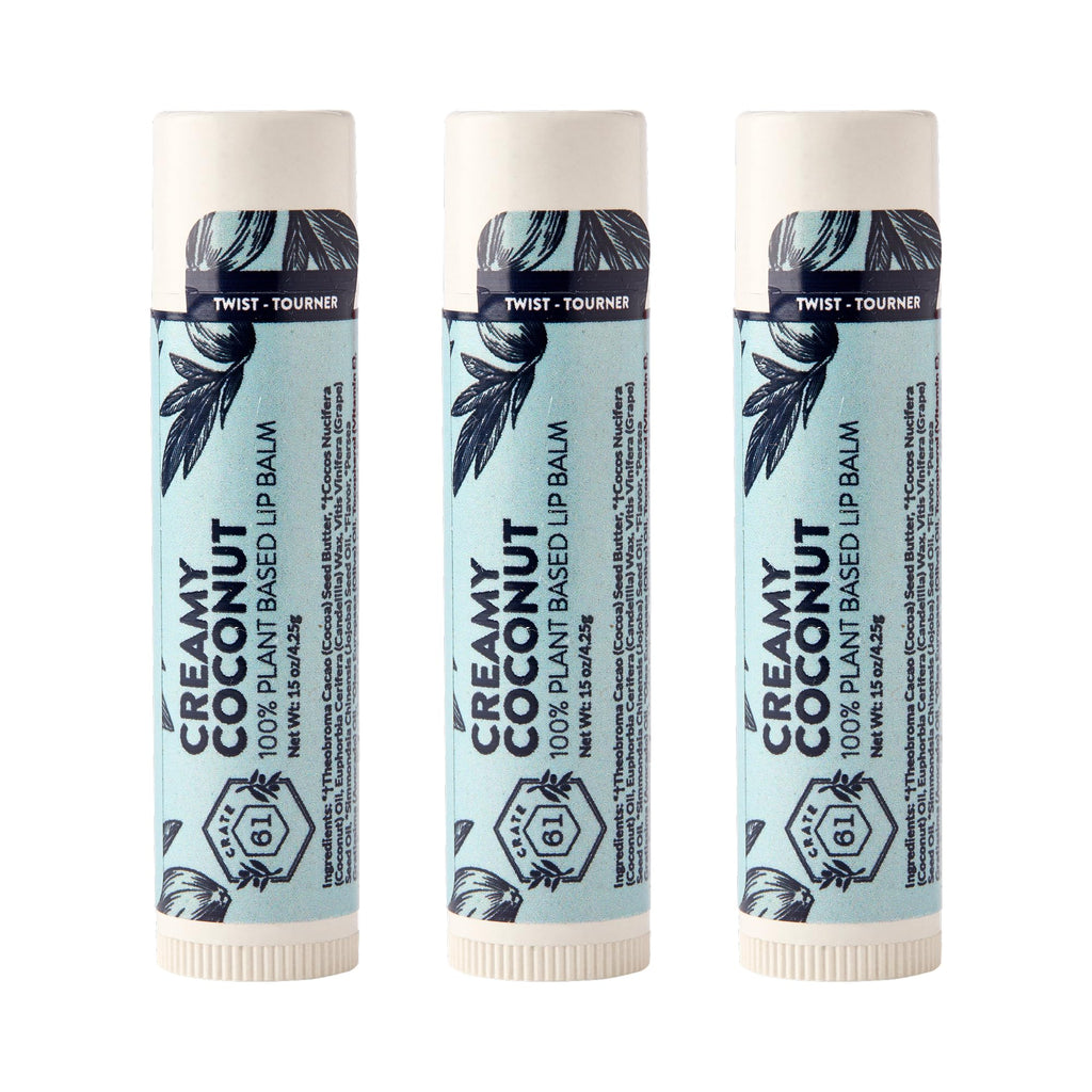 Crate 61 Lip Balm 3-Pack – Creamy Coconut | Plastic-Free Plant Pod Tube | USDA Organic