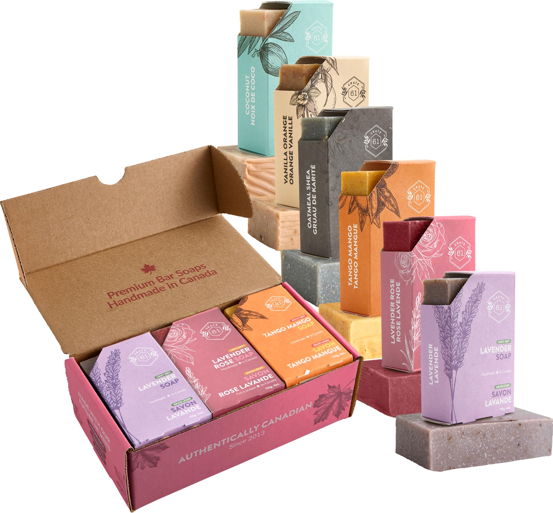 Crate 61 Organics Handmade Canadian Soap Bar — Plant-Based Cold Process with Premium Essential Oils (Pack of 6, For Her)