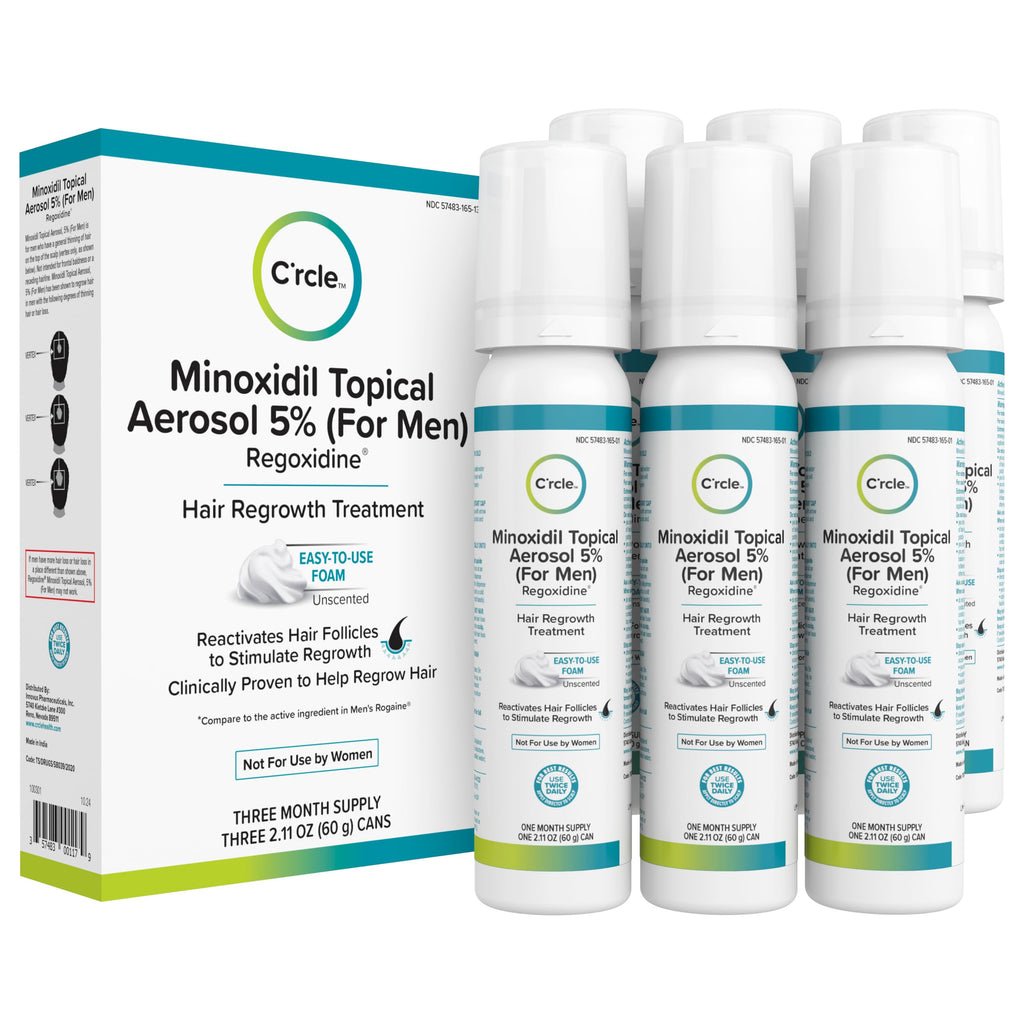 C'rcle Minoxidil for Men Foam 5% - Unscented, 6-Month Supply