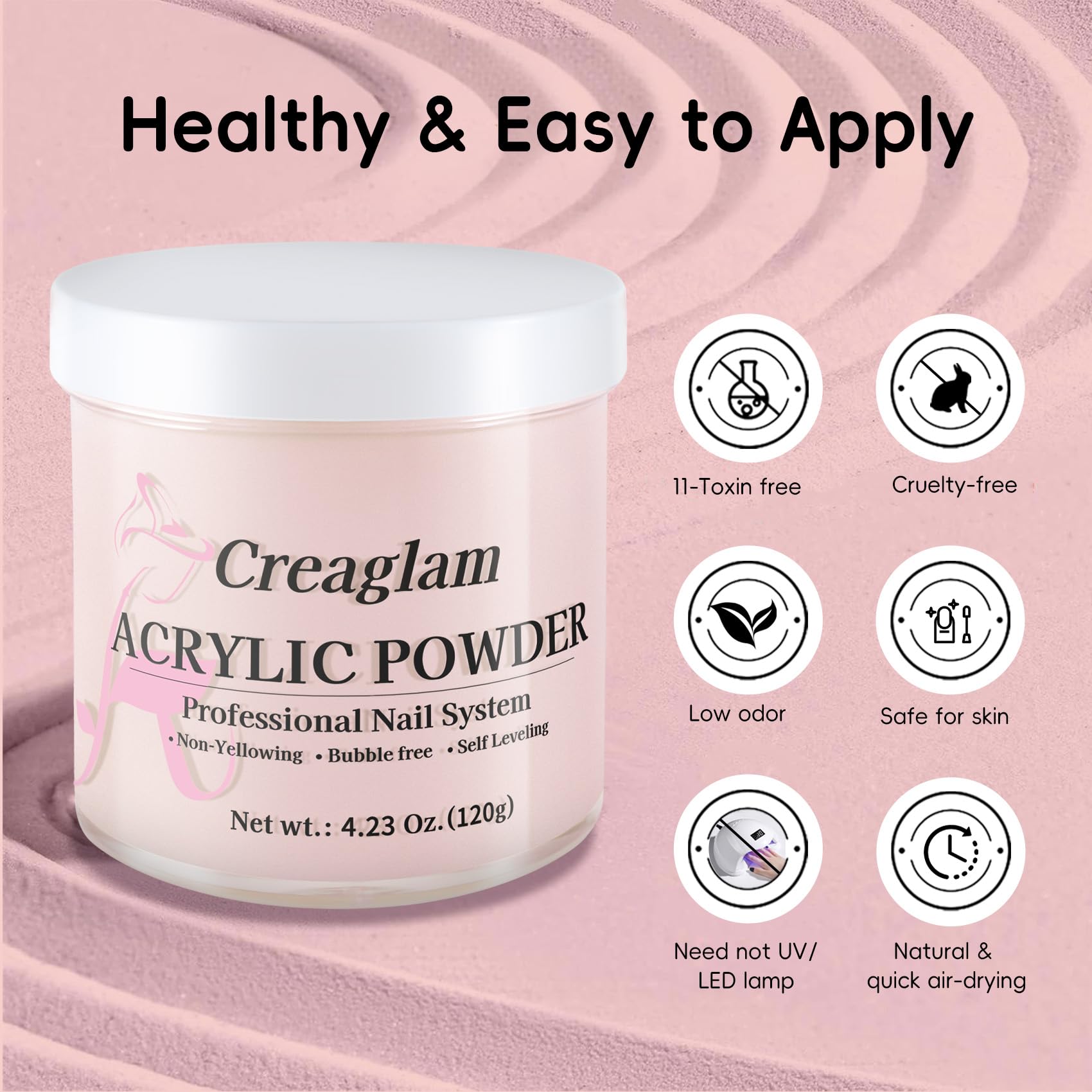 Creaglam Acrylic Powder 120g – No Lamp Needed for Nail Extensions | Bubble-Free Formula for 3D Art & Long-Lasting Manicures