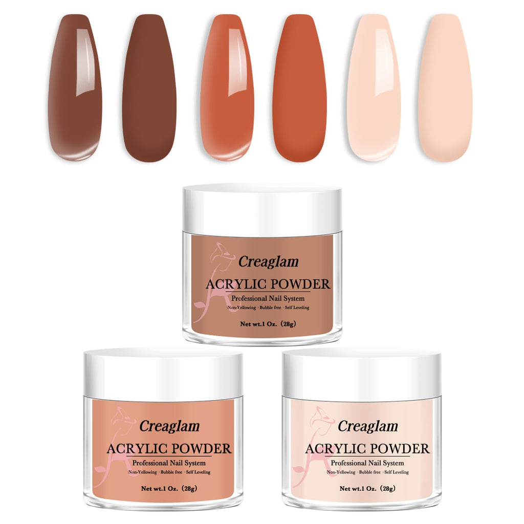 Creaglam Super Acrylic Powder 28g (3 Colors) Imperial Topaz, Carnelian & Autumn Blonde for 3D Nail Art – No Lamp Needed